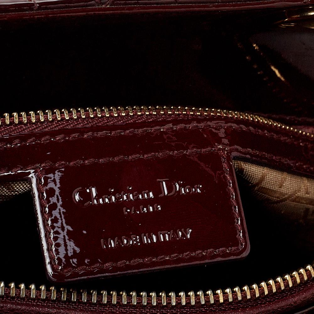 Dior Burgundy Cannage Patent Leather Large Lady Dior Tote 2