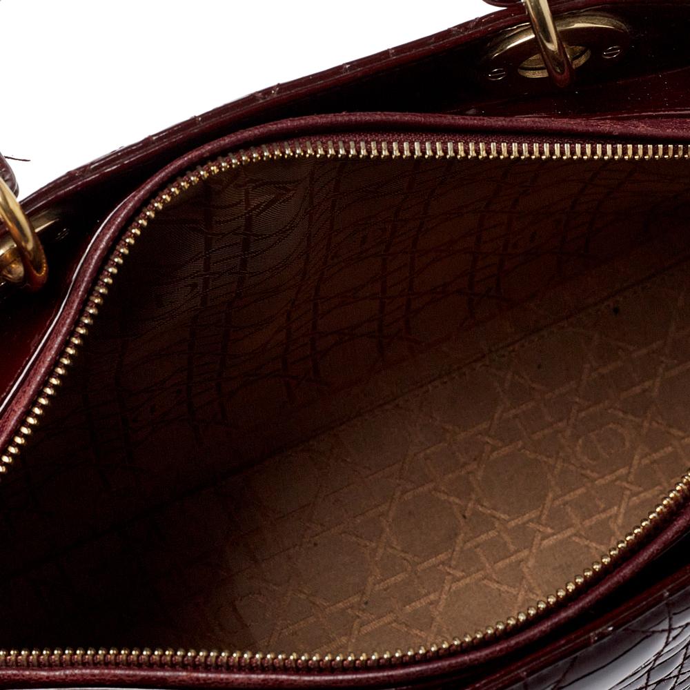 Dior Burgundy Cannage Patent Leather Large Lady Dior Tote 3