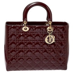 Dior Burgundy Cannage Patent Leather Large Lady Dior Tote