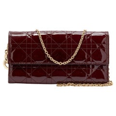 Dior Burgundy Cannage Patent Leather Rendez-Vous Clutch Bag