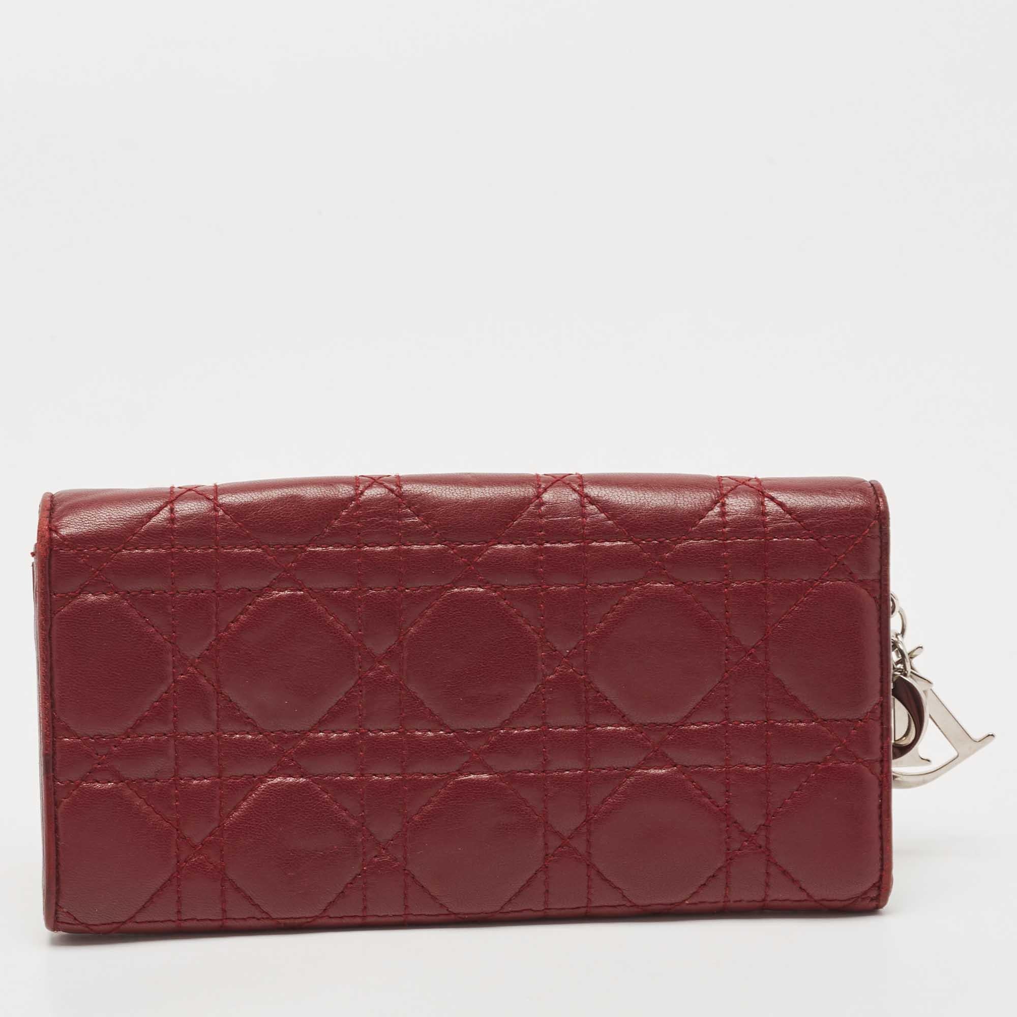 Dior Burgundy Cannage Quilted Leather Lady Dior Continental Wallet 7