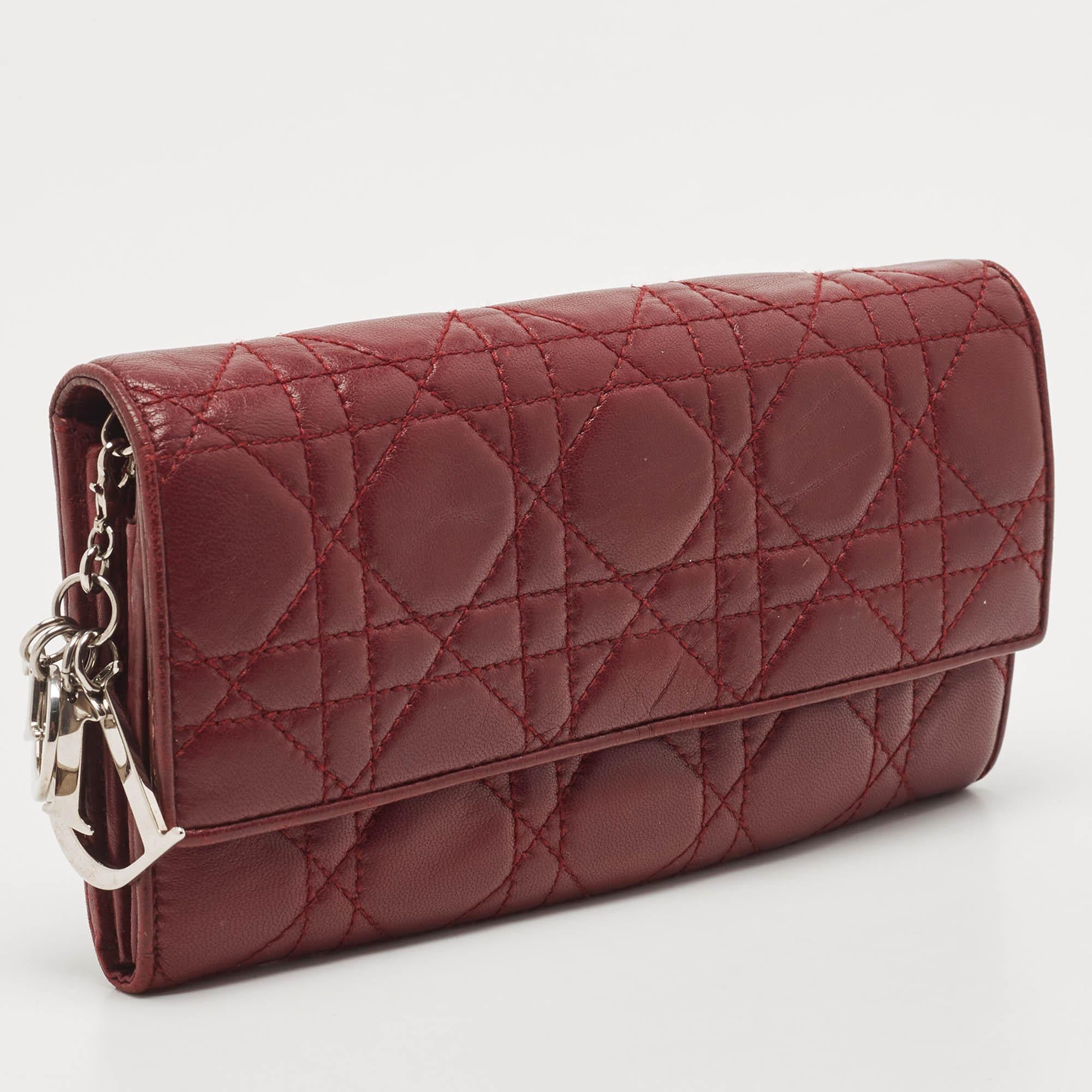 Dior Burgundy Cannage Quilted Leather Lady Dior Continental Wallet 8