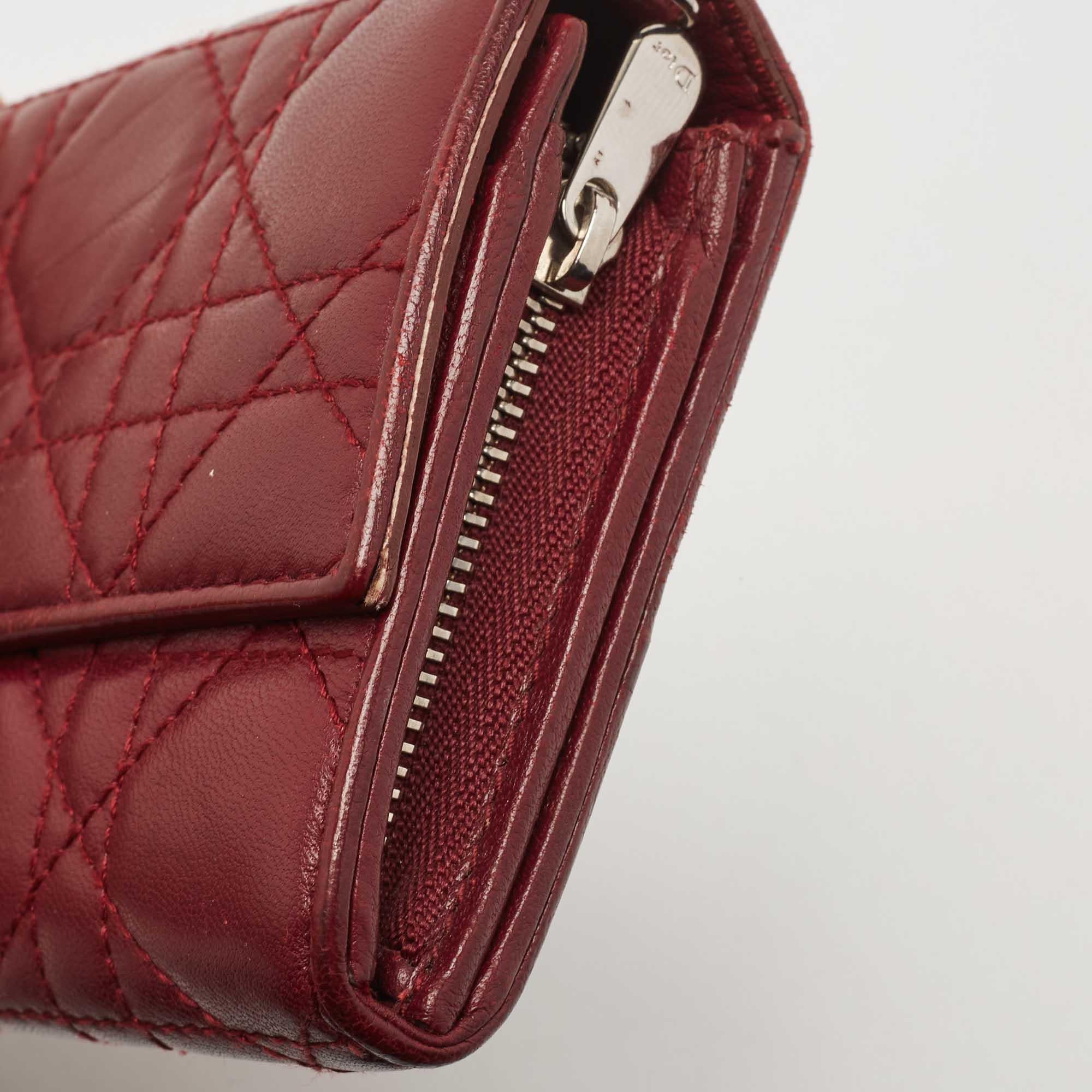 Dior Burgundy Cannage Quilted Leather Lady Dior Continental Wallet 9