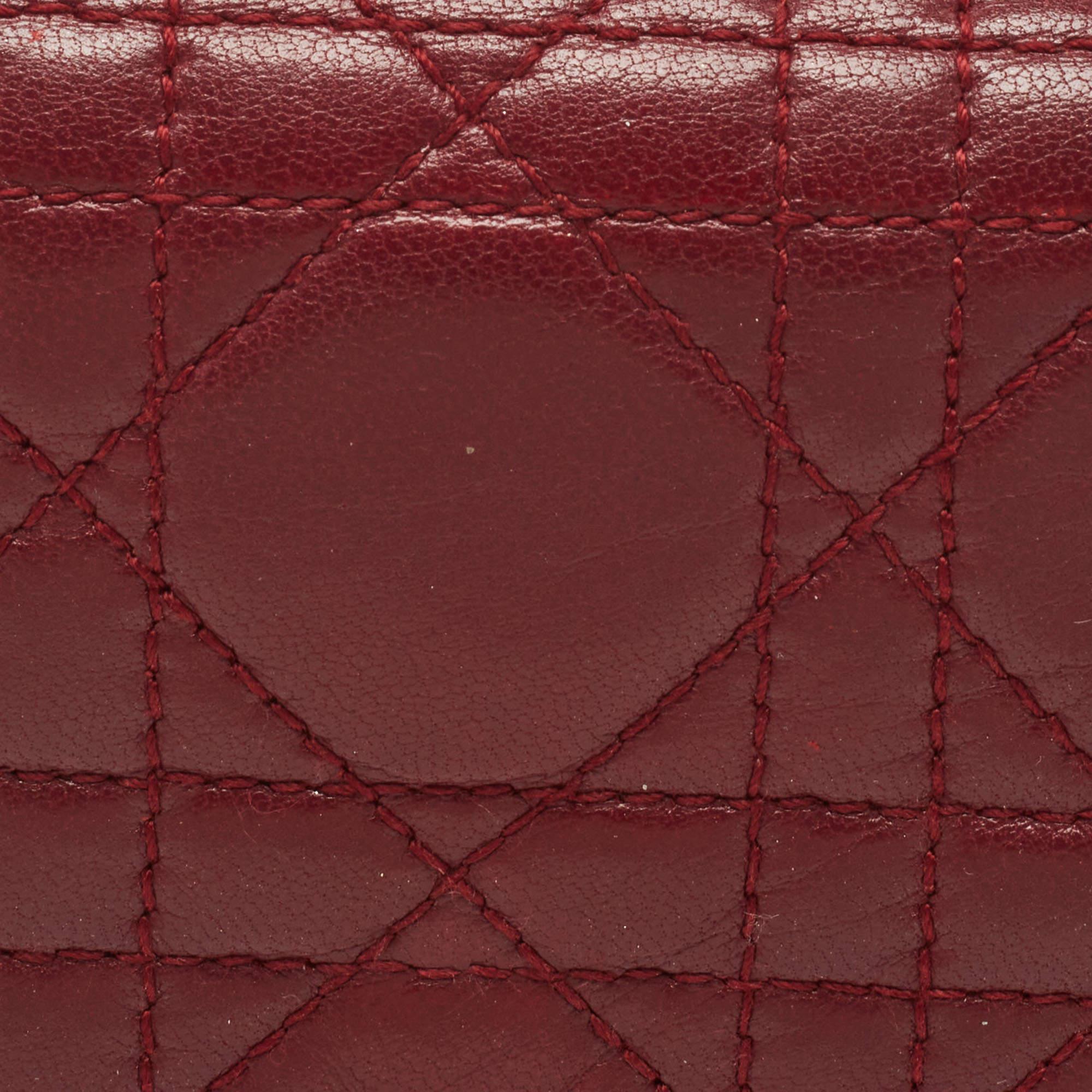 Dior Burgundy Cannage Quilted Leather Lady Dior Continental Wallet 3