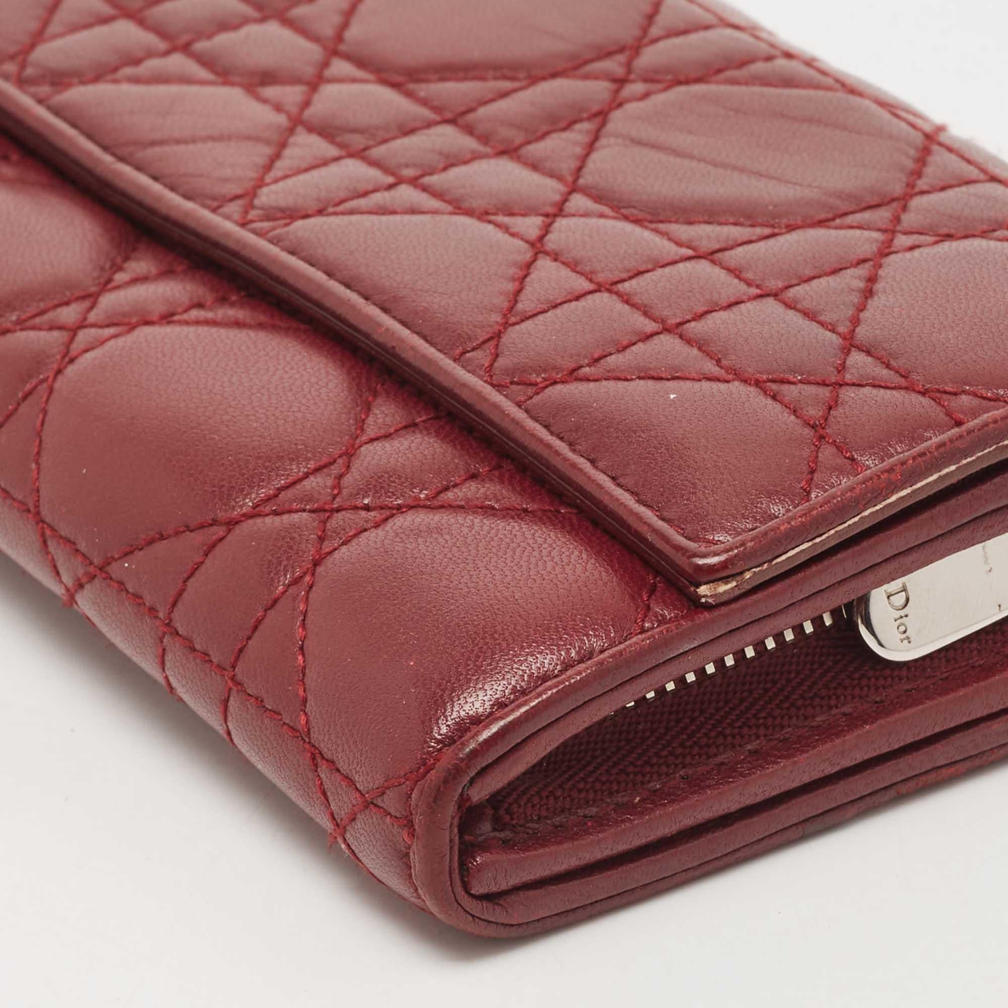 Dior Burgundy Cannage Quilted Leather Lady Dior Continental Wallet 4