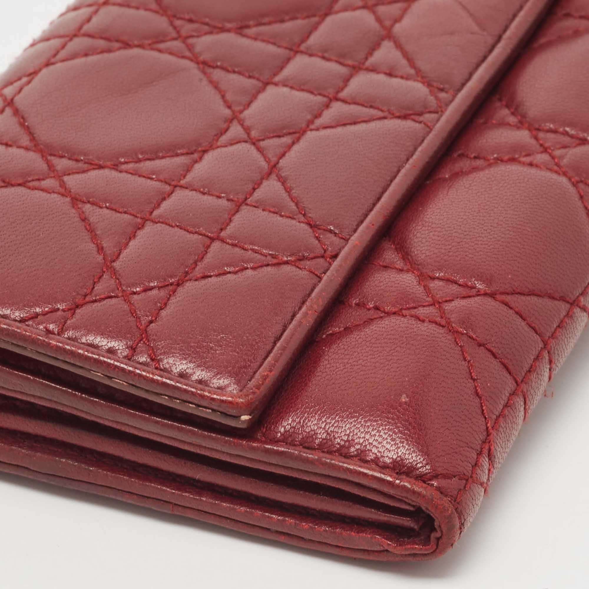 Dior Burgundy Cannage Quilted Leather Lady Dior Continental Wallet 5