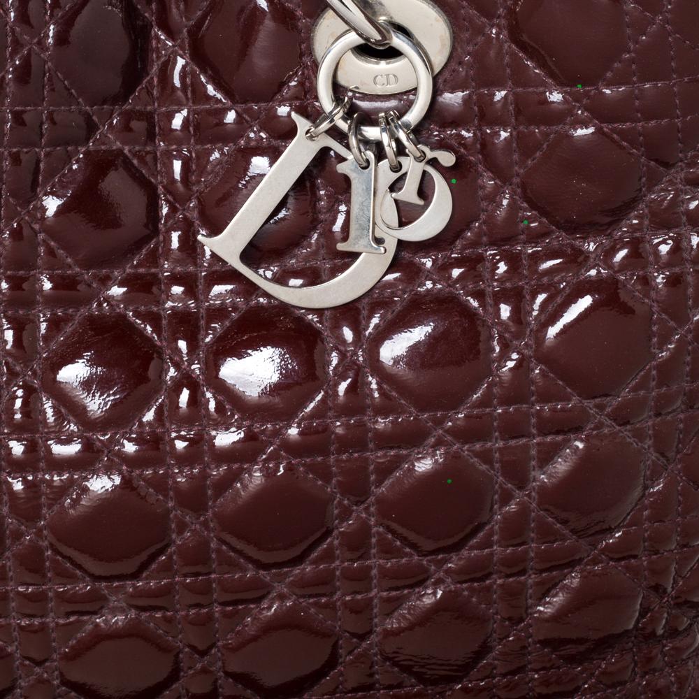 Dior Burgundy Cannage Quilted Soft Patent Leather Large Shopper Tote 2