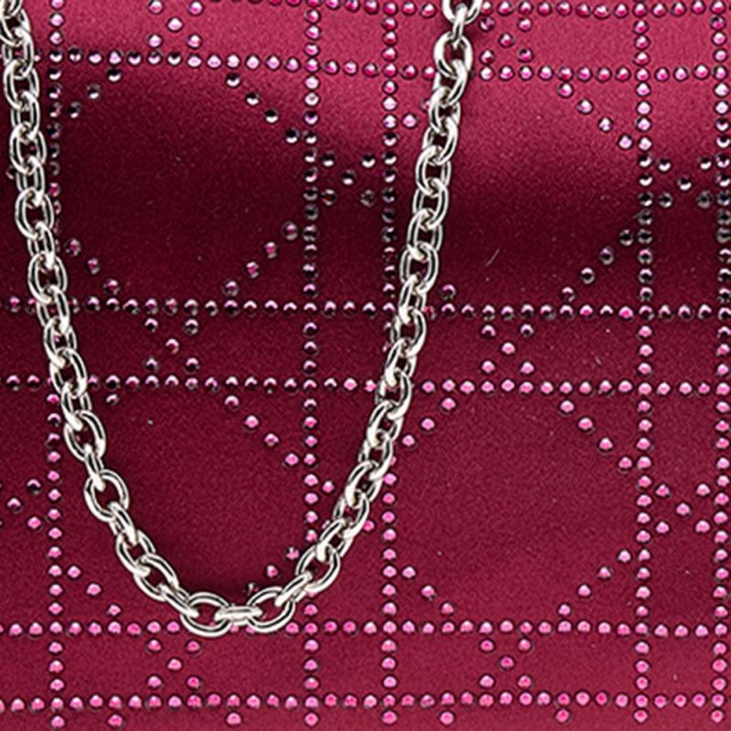 Dior Burgundy Cannage Satin Crystal Embellished Chain Clutch 7