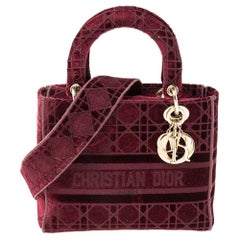 Dior Burgunderfarbene D-Lite-Tasche aus Cannage Samt Medium Lady