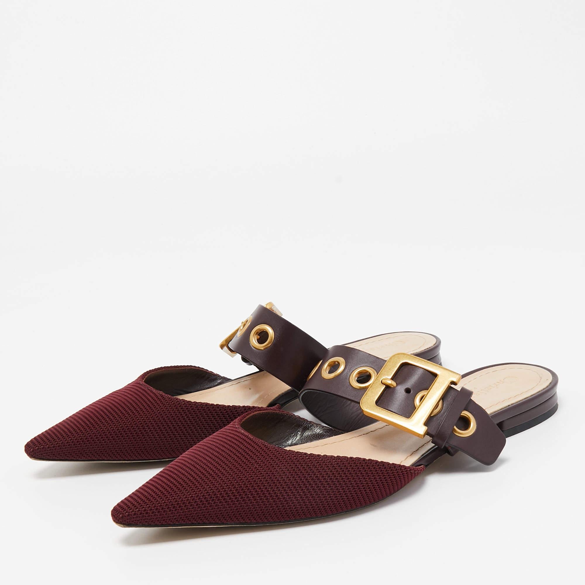 Women's Dior Burgundy Canvas and Leather D-Dior Slide Mules Size 38