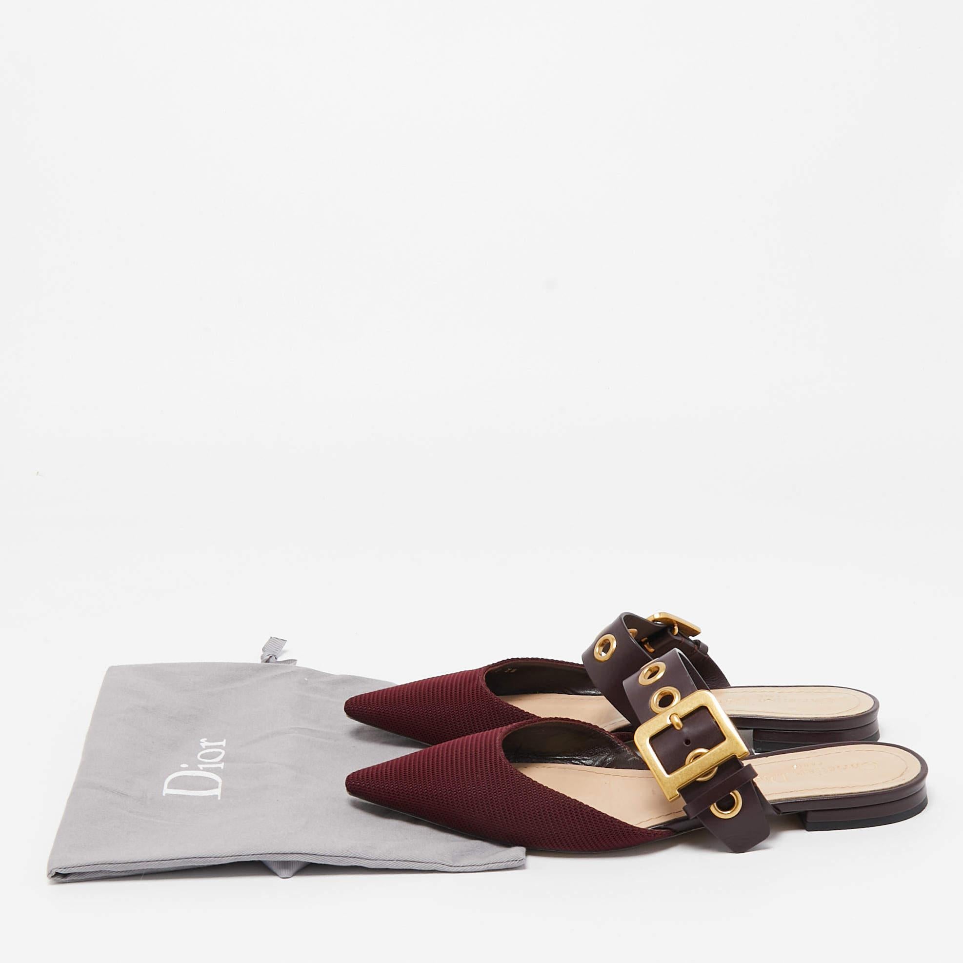 Dior Burgundy Canvas and Leather D-Dior Slide Mules Size 38 5