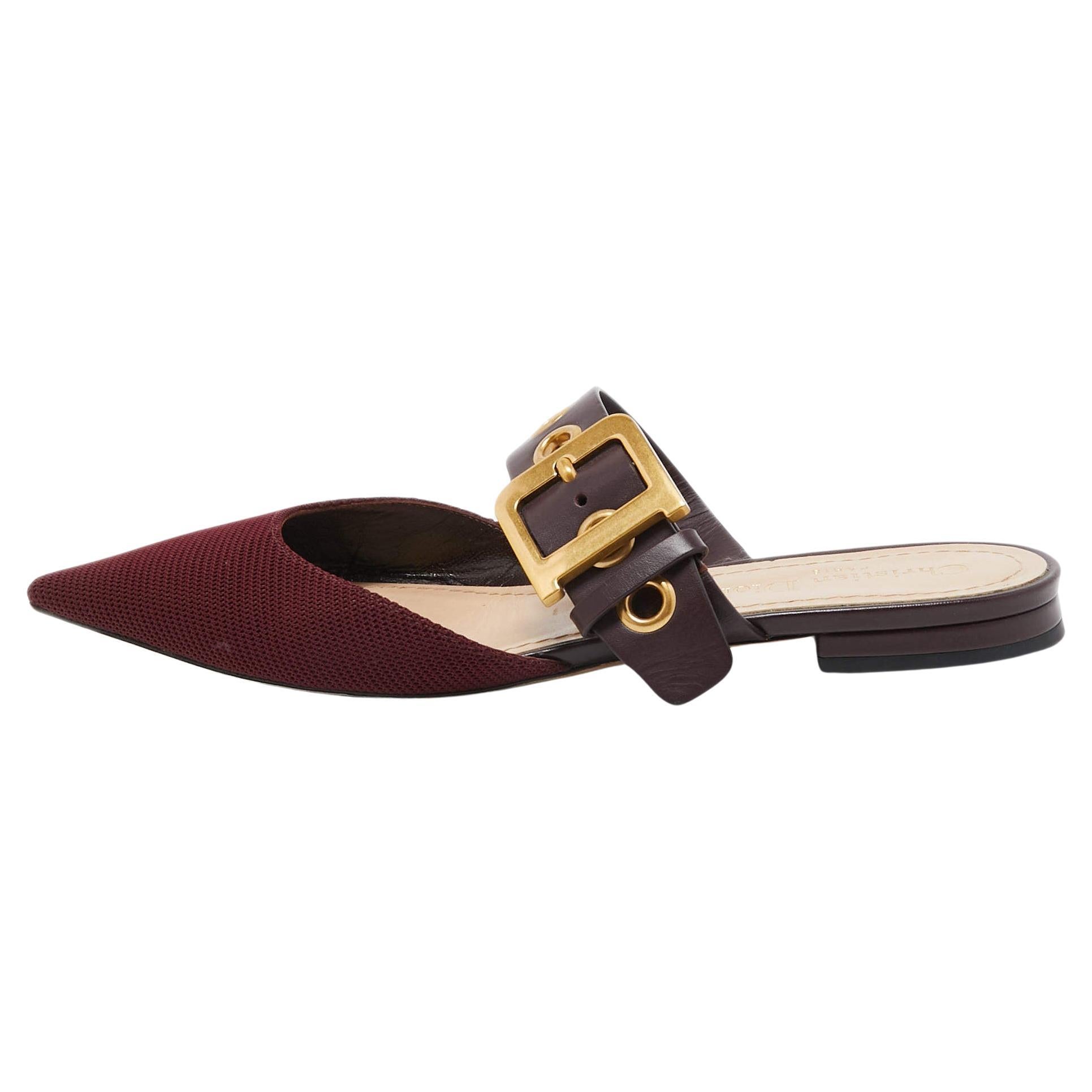 Dior Burgundy Canvas and Leather D-Dior Slide Mules Size 38