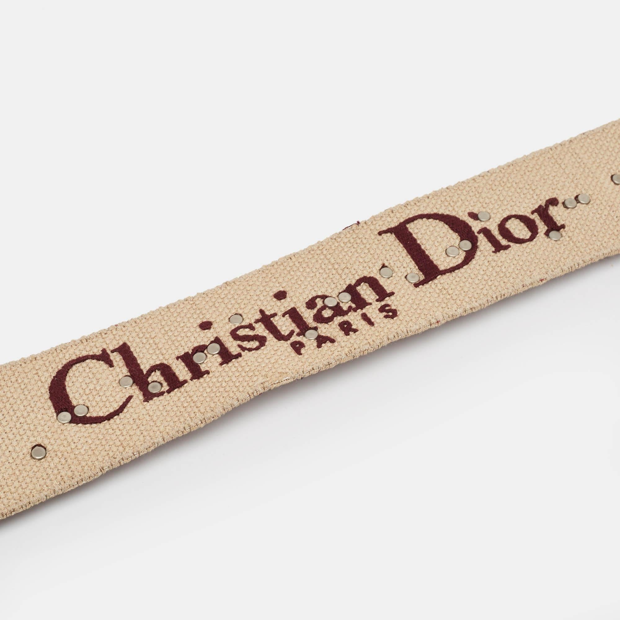 Dior Burgundy Canvas and Leather Studded Saddle Shoulder Bag Strap In Good Condition In Dubai, Al Qouz 2