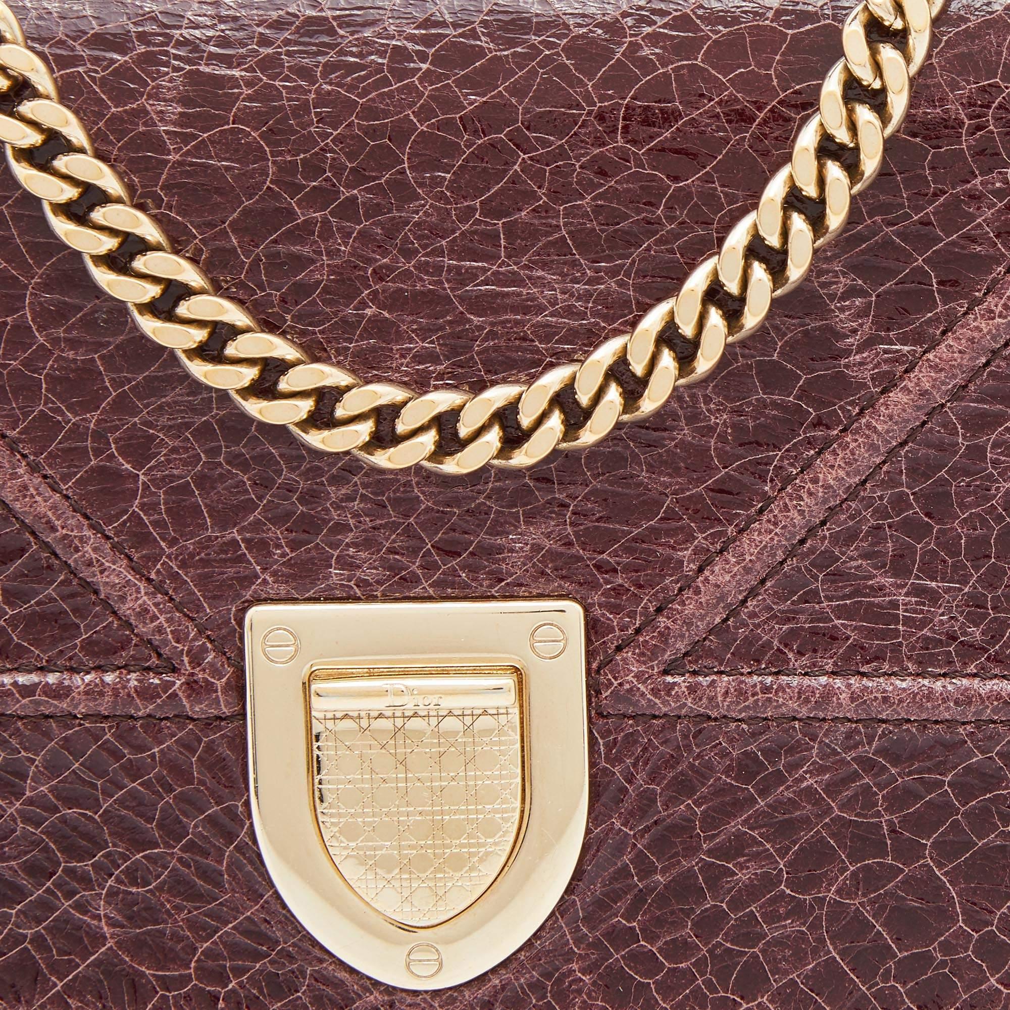 Dior Burgundy Crackled Leather Diorama Wallet On Chain 5