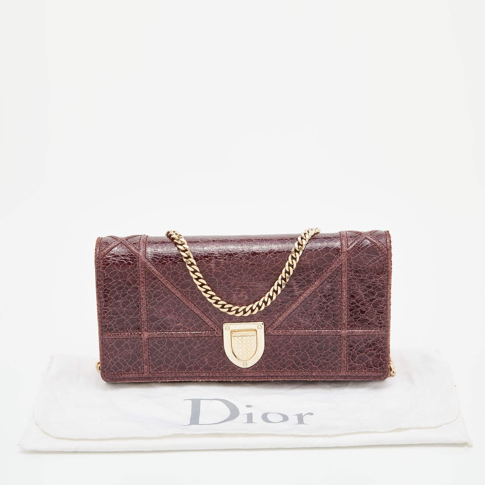 Dior Burgundy Crackled Leather Diorama Wallet On Chain 6
