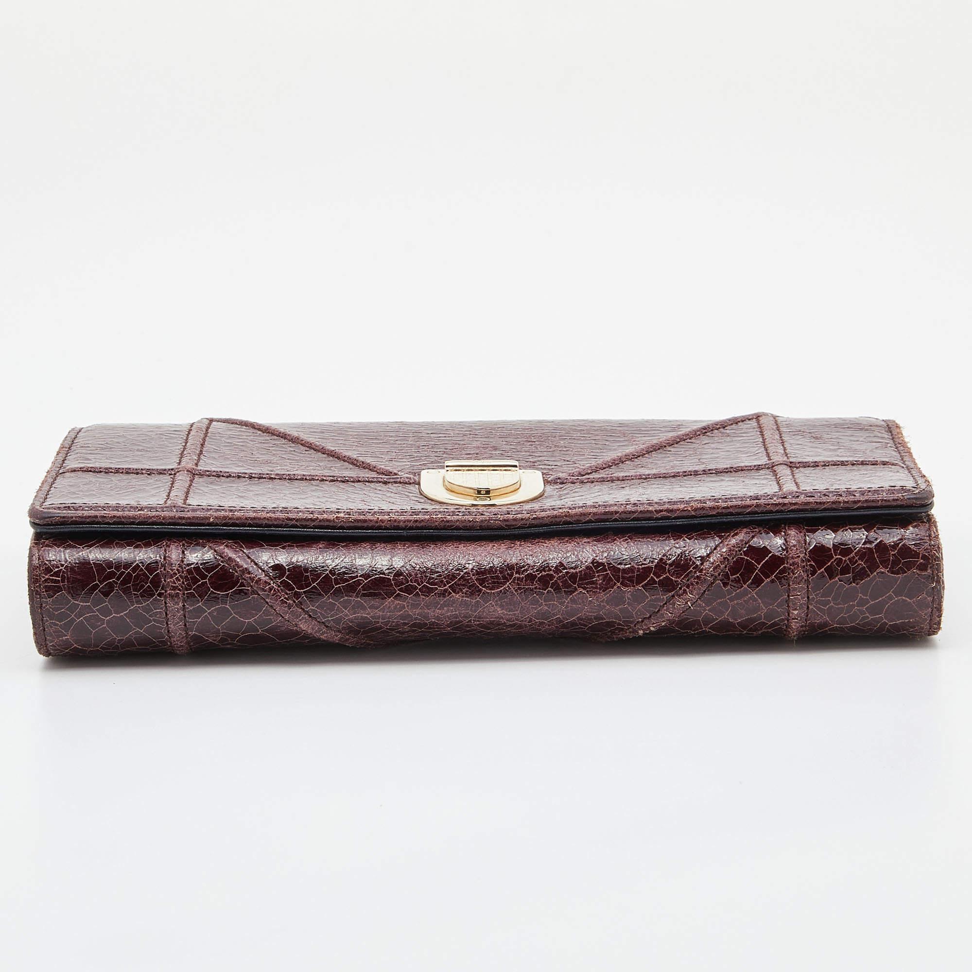 Brown Dior Burgundy Crackled Leather Diorama Wallet On Chain
