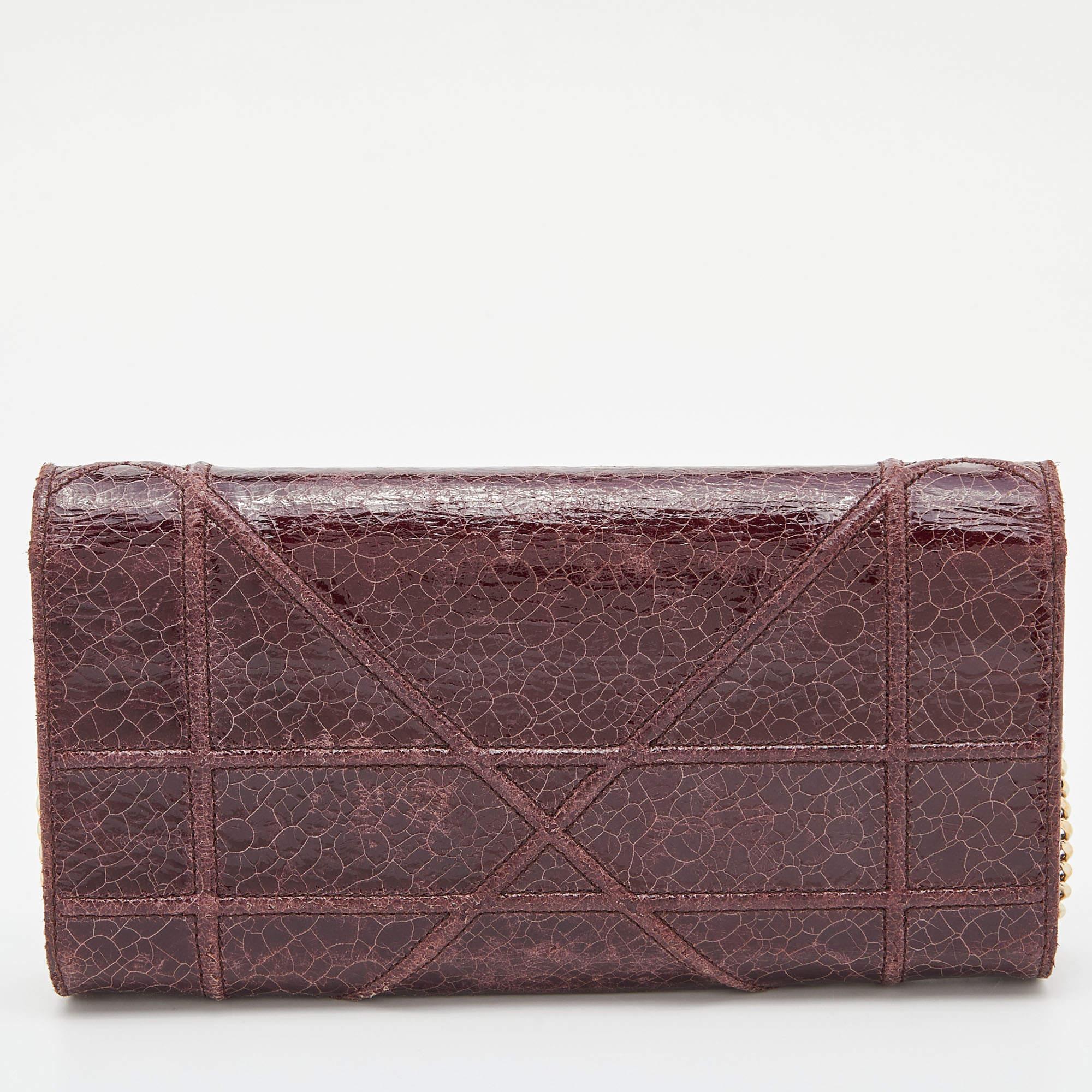 Women's Dior Burgundy Crackled Leather Diorama Wallet On Chain