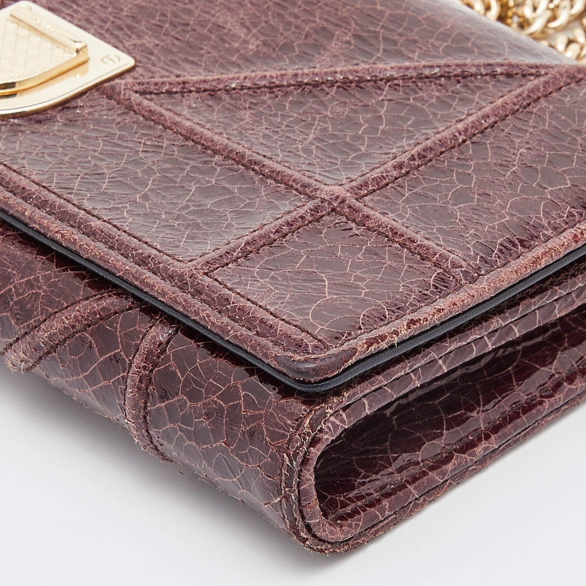 Dior Burgundy Crackled Leather Diorama Wallet On Chain 1