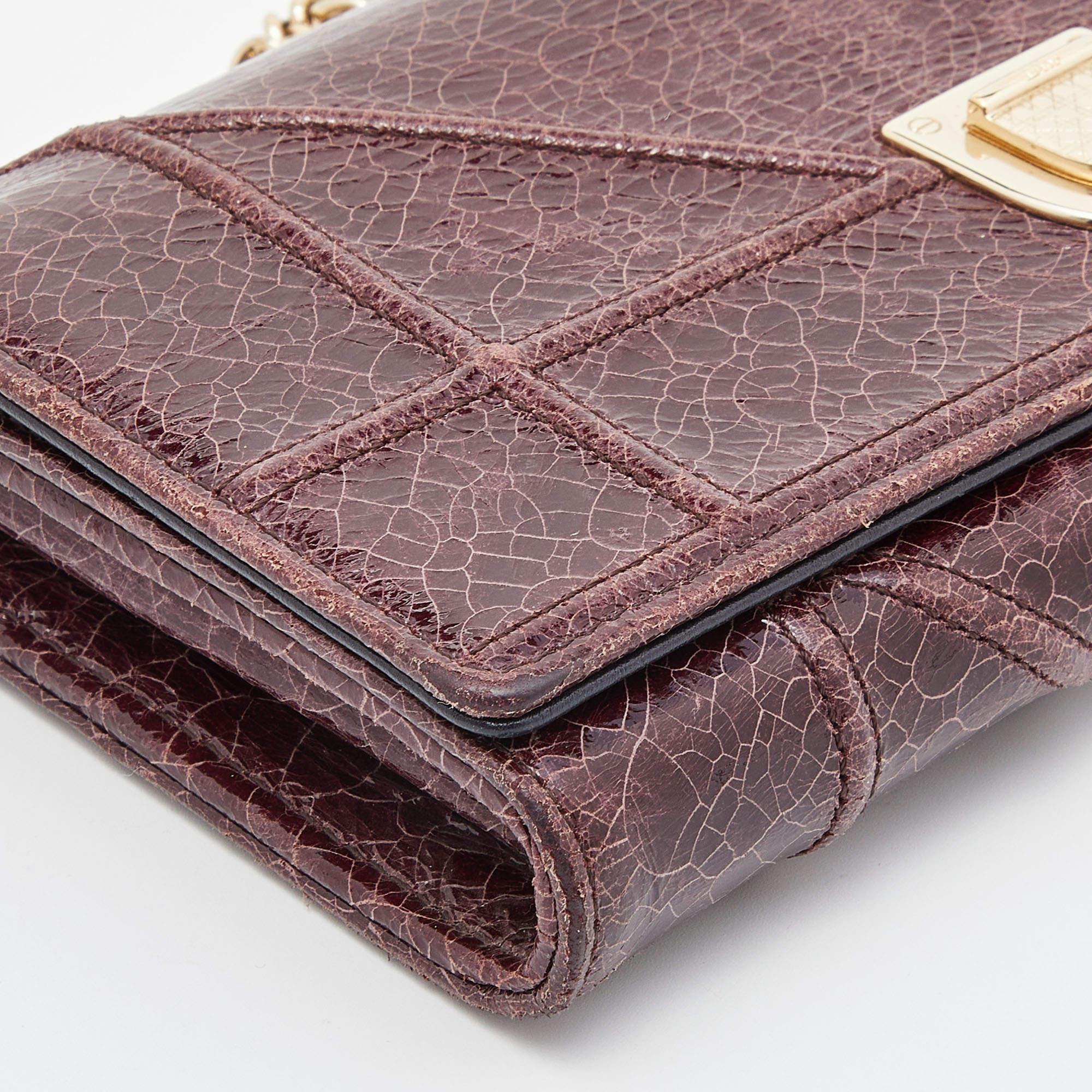 Dior Burgundy Crackled Leather Diorama Wallet On Chain 3