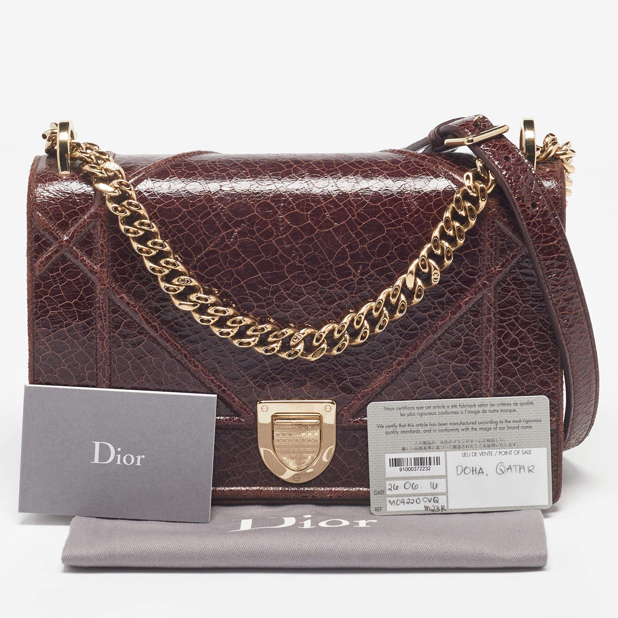 Dior Burgundy Crackled Leather Medium Diorama Flap Shoulder Bag 9