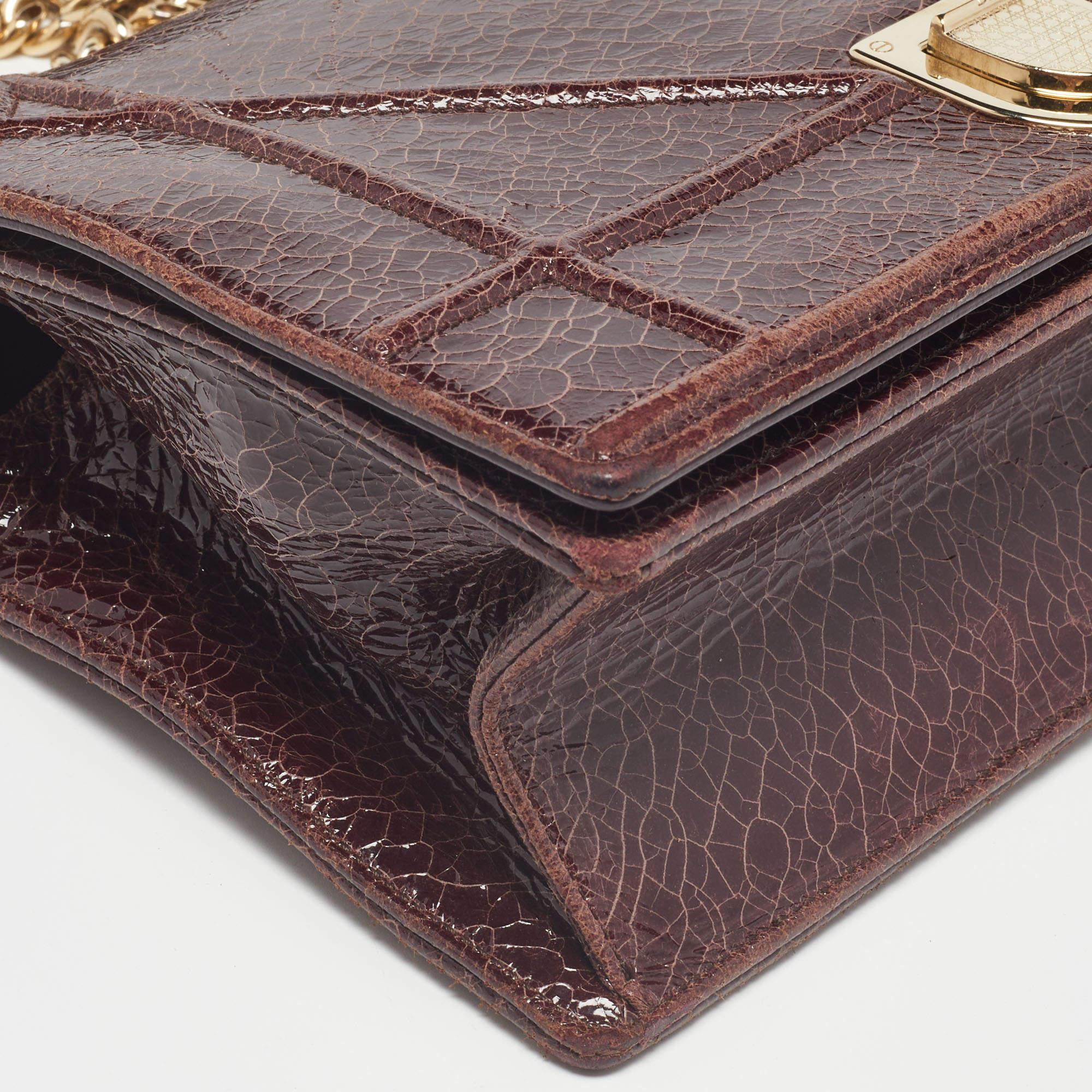 Dior Burgundy Crackled Leather Medium Diorama Flap Shoulder Bag 11