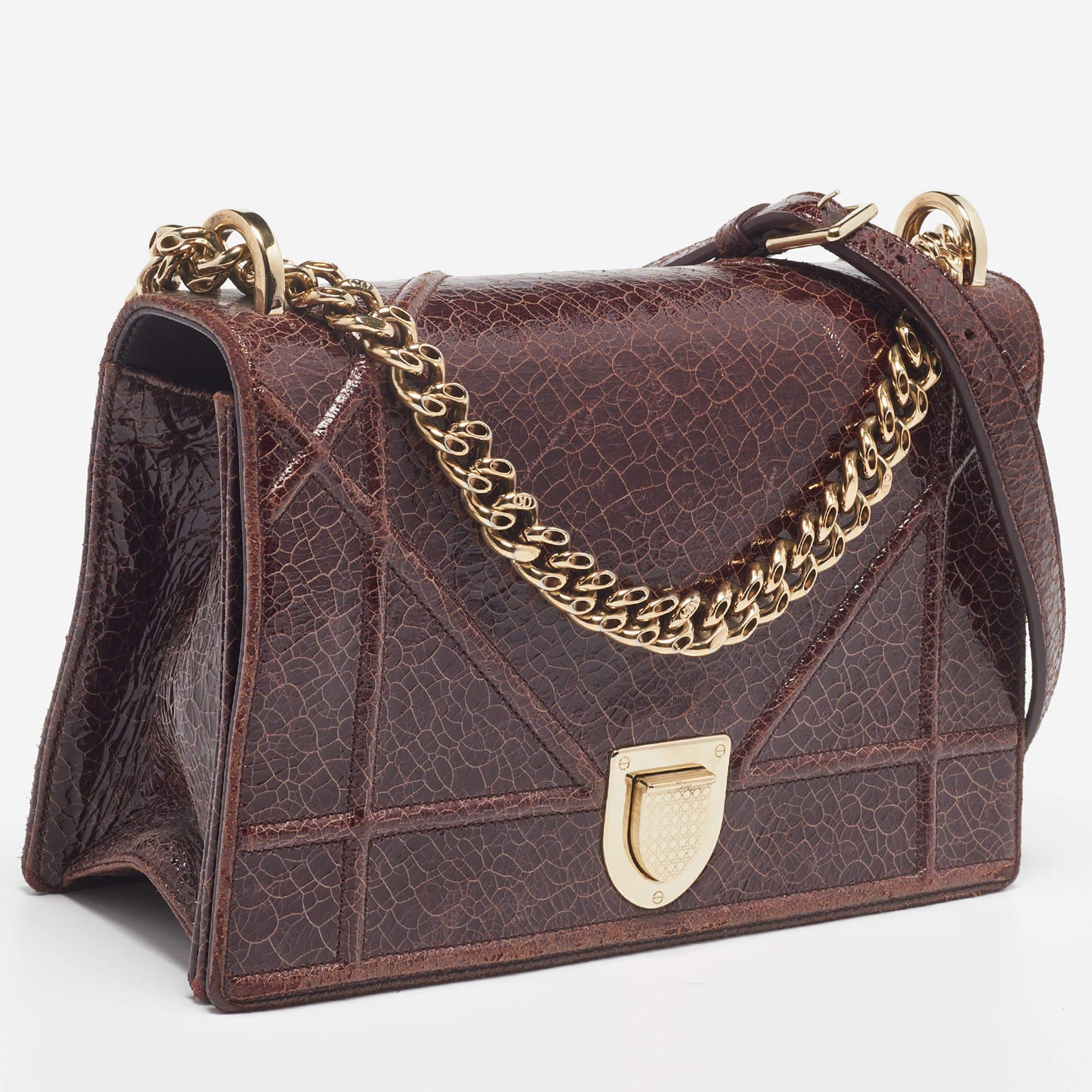 Women's Dior Burgundy Crackled Leather Medium Diorama Flap Shoulder Bag