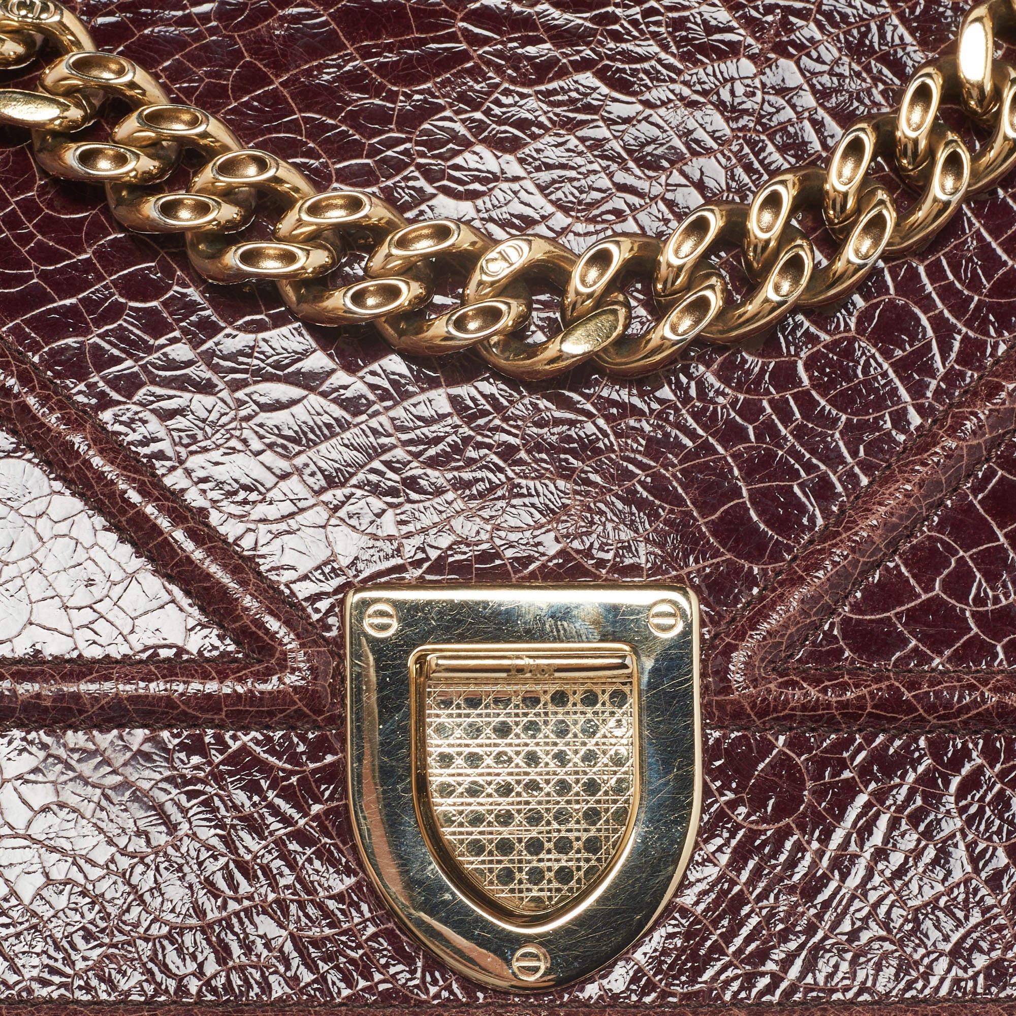 Dior Burgundy Crackled Leather Medium Diorama Flap Shoulder Bag 3