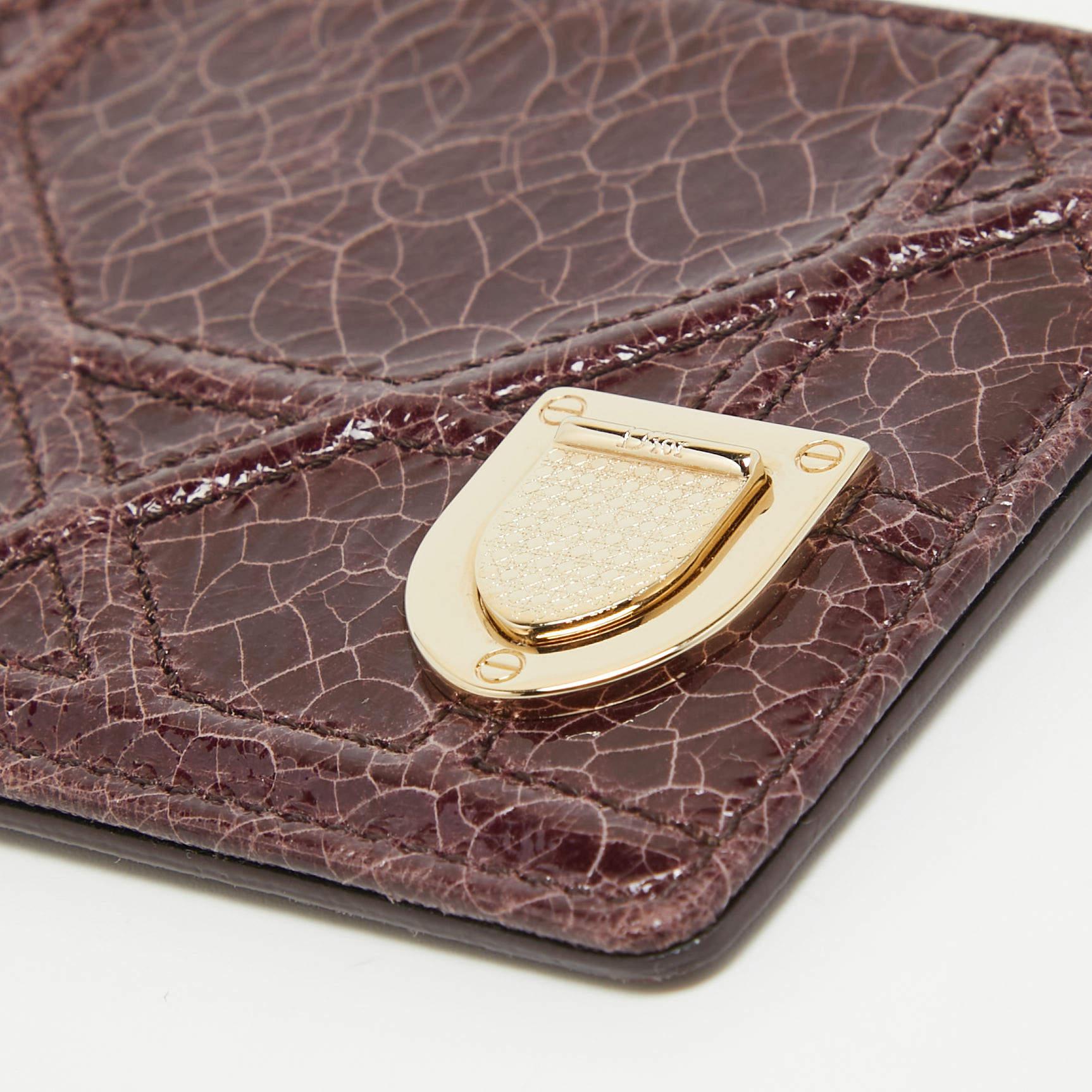 Dior Burgundy Crackled Patent Leather Diorama Card Holder 5