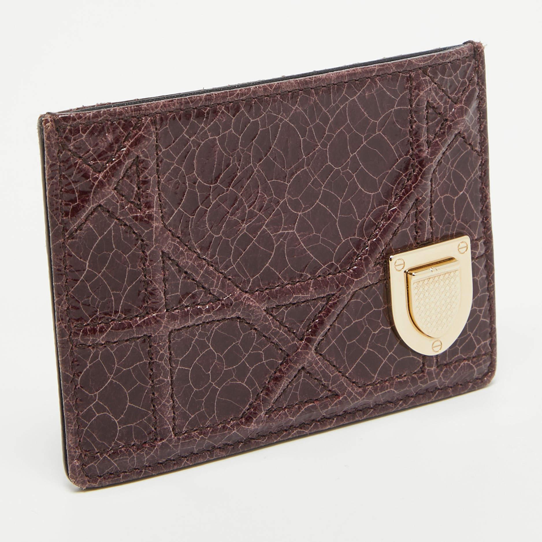 Dior Burgundy Crackled Patent Leather Diorama Card Holder For Sale at 1stDibs