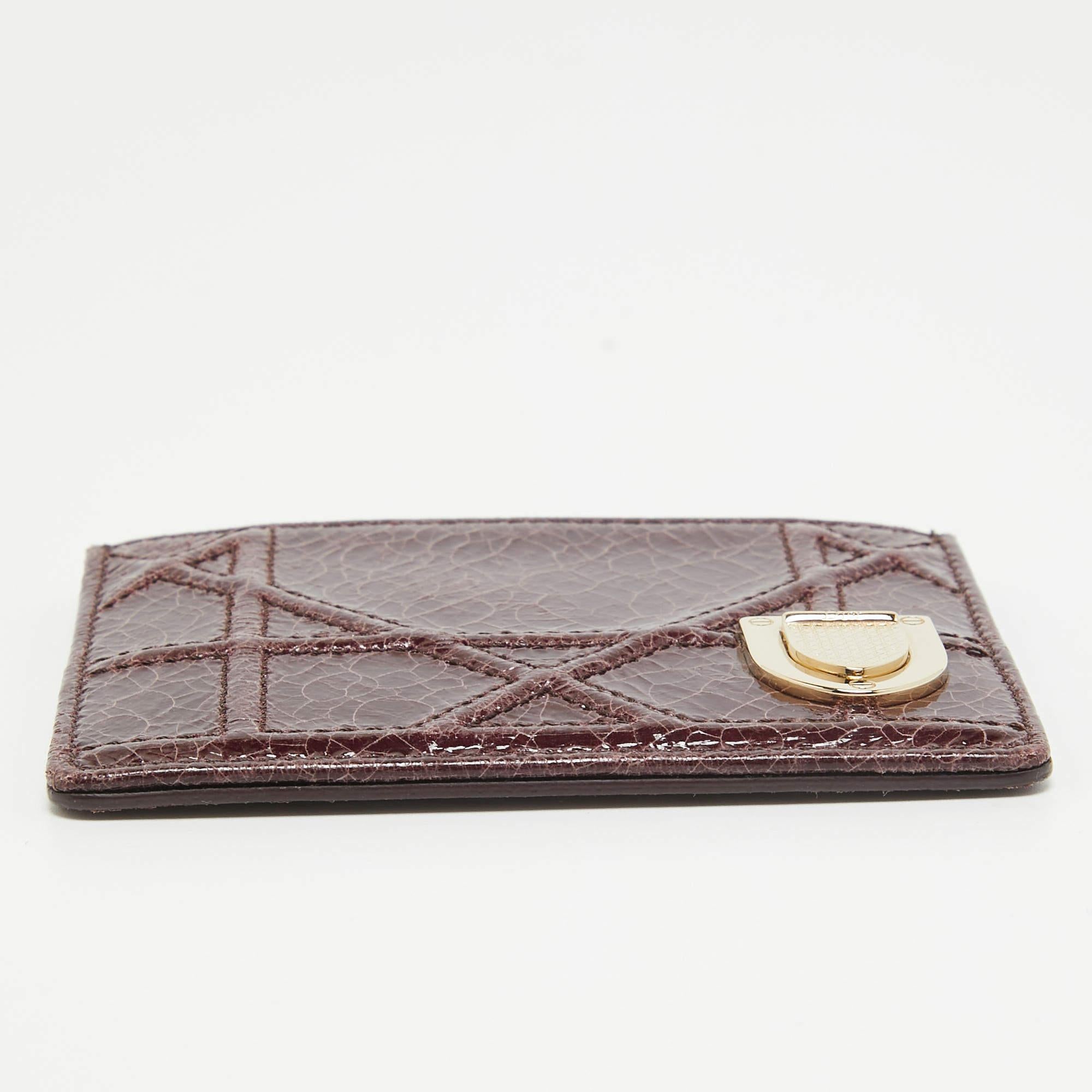 Dior Burgundy Crackled Patent Leather Diorama Card Holder 2