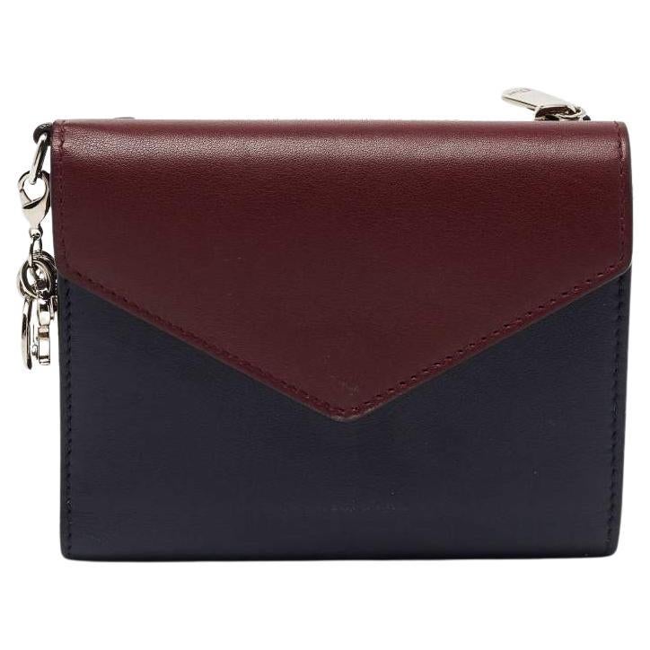 Dior Burgundy/Dark Blue Leather Diorissimo Envelope Wallet For Sale