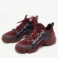 Dior Burgundy Fabric and Leather D-Connect Sneakers Size 39.5