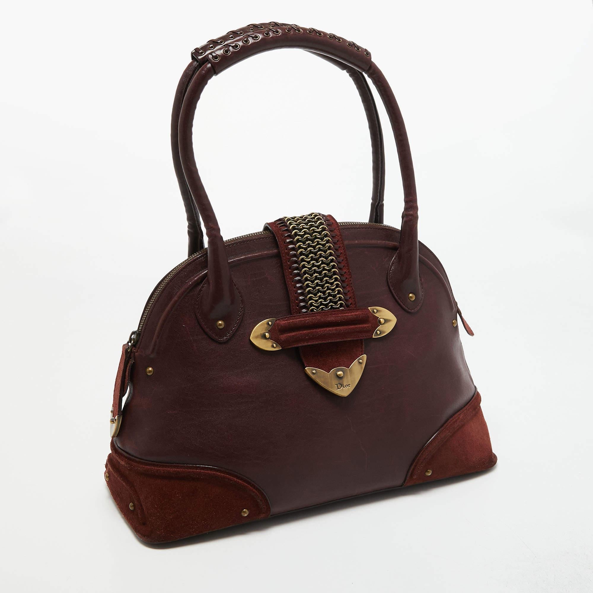 Dior Burgundy Leather and Suede Jeanne Satchel In Good Condition In Dubai, Al Qouz 2