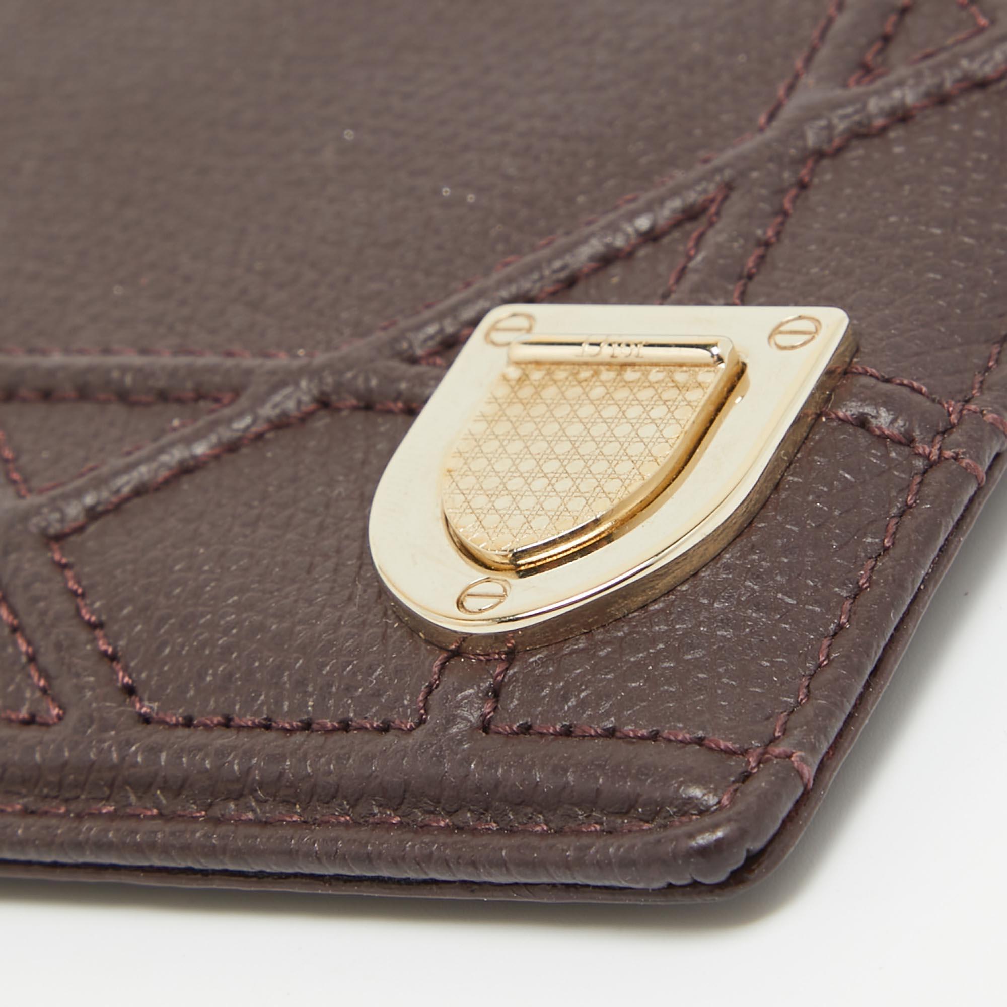 Dior Burgundy Leather Diorama Card Holder For Sale 5
