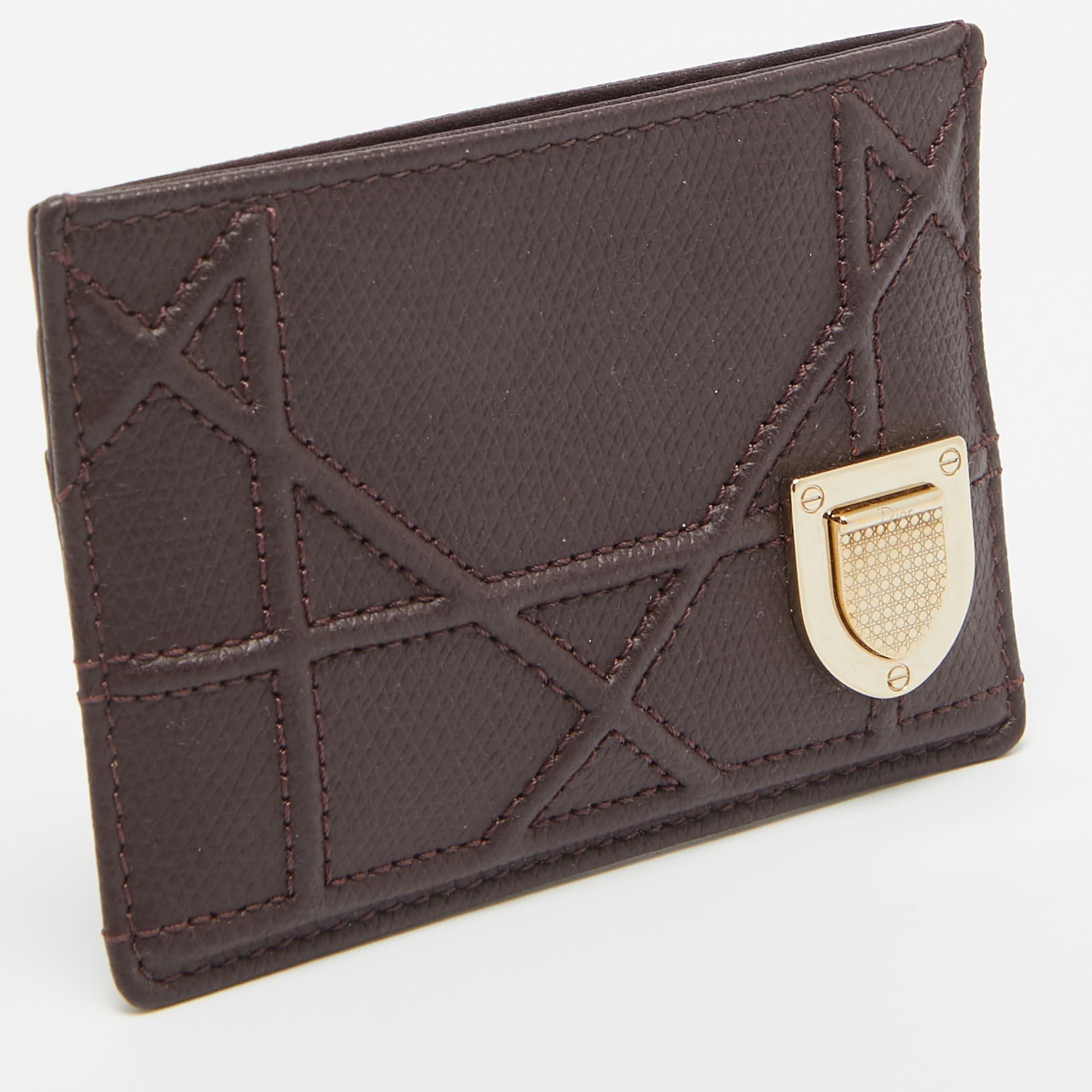 Black Dior Burgundy Leather Diorama Card Holder For Sale