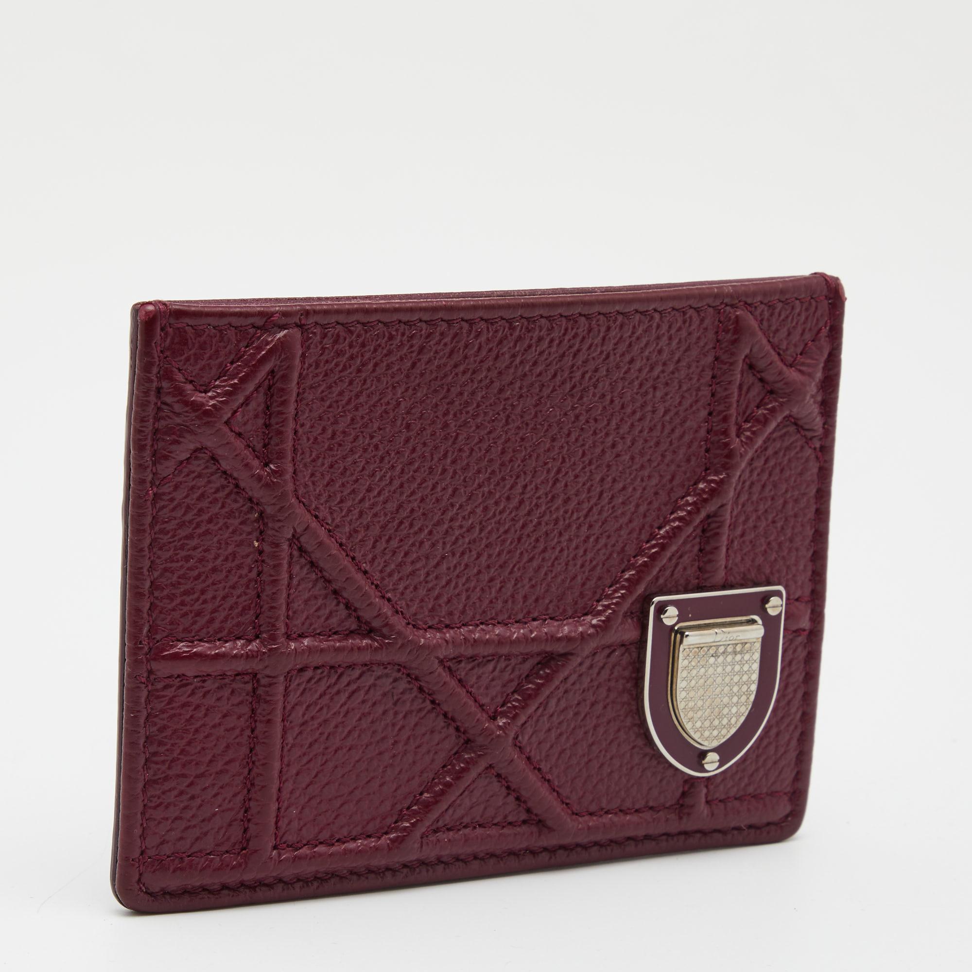 Black Dior Burgundy Leather Diorama Card Holder