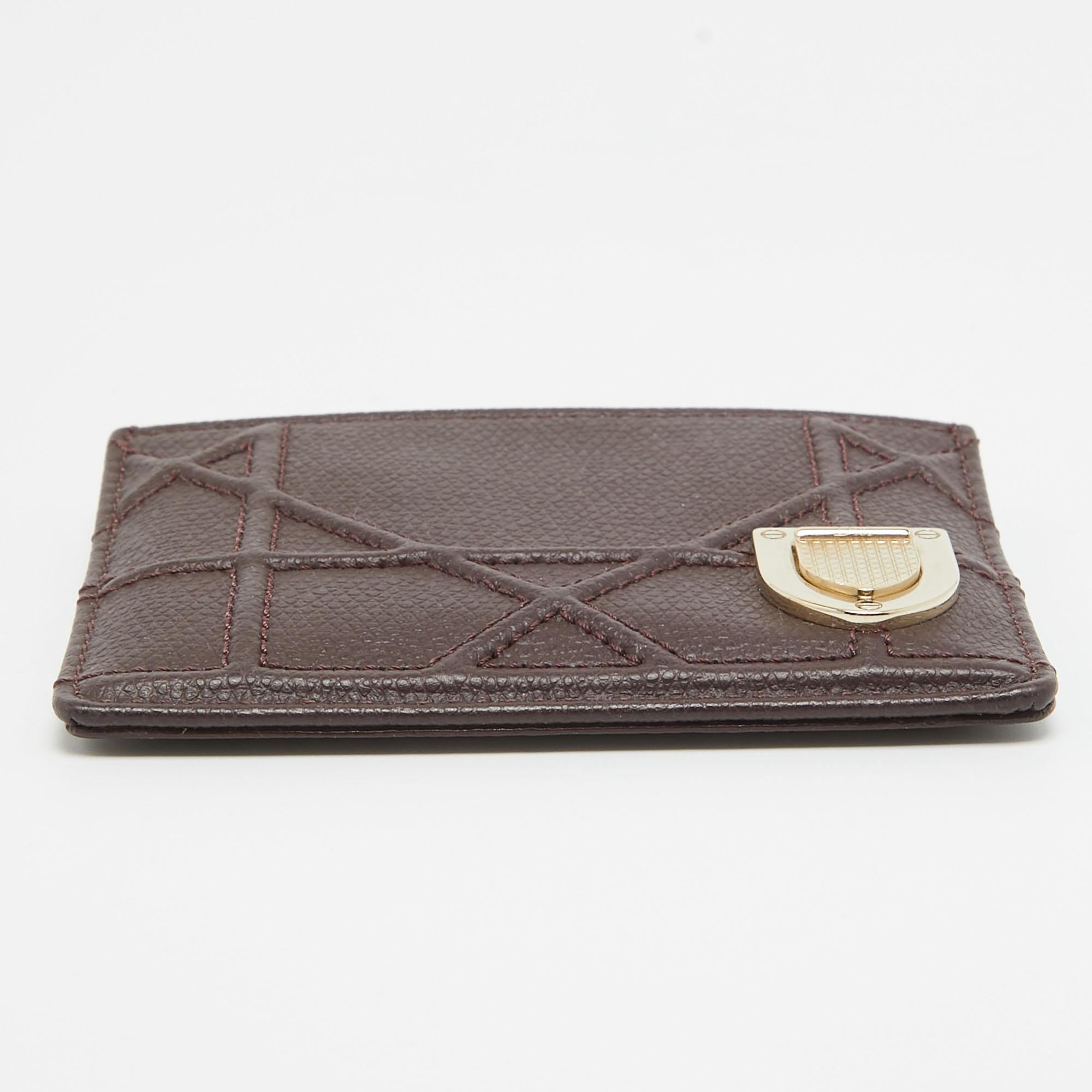 Dior Burgundy Leather Diorama Card Holder For Sale 2