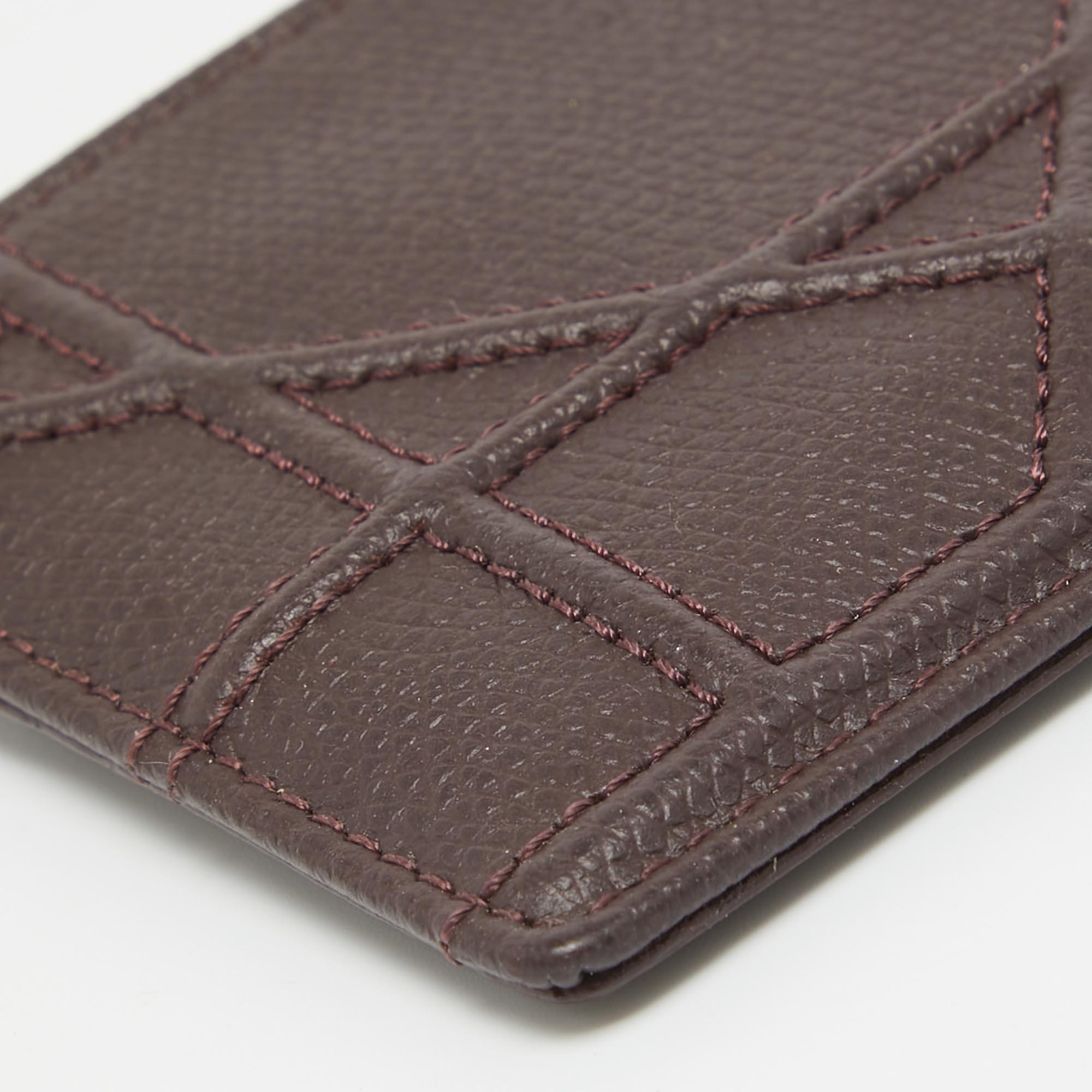 Dior Burgundy Leather Diorama Card Holder For Sale 4