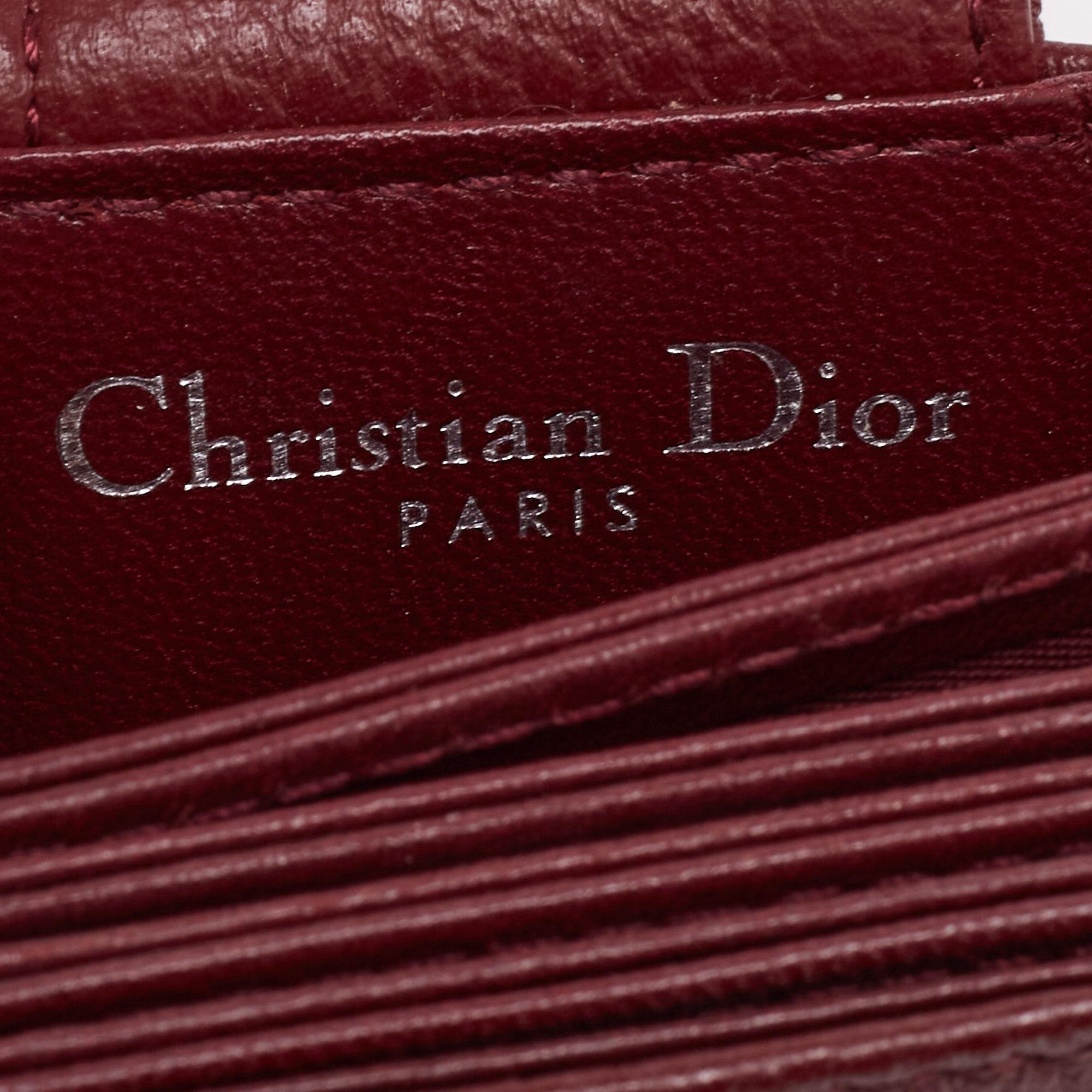 Women's Dior Burgundy Leather Diorama Gusset Card Holder