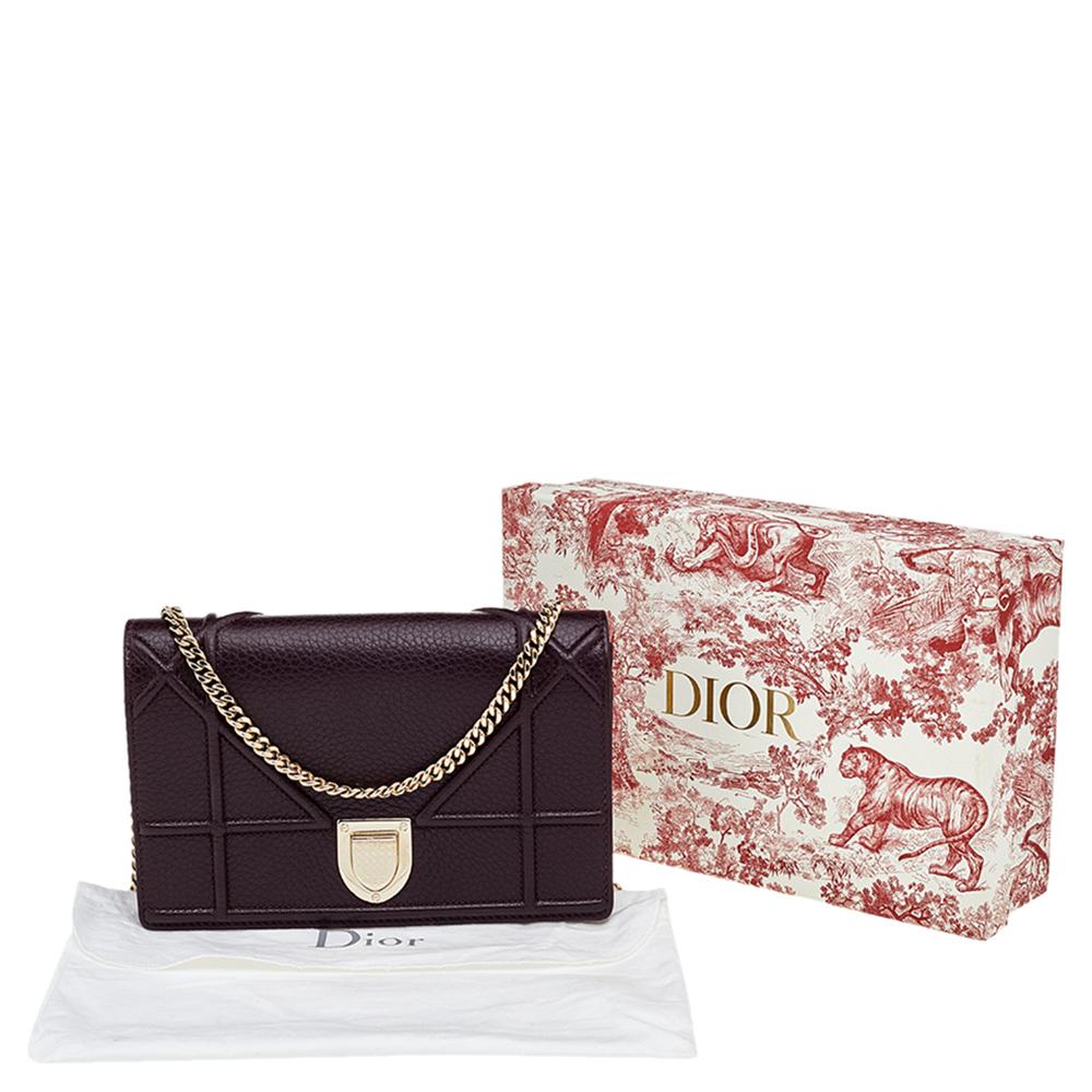 Dior Burgundy Leather Diorama Wallet On Chain 7