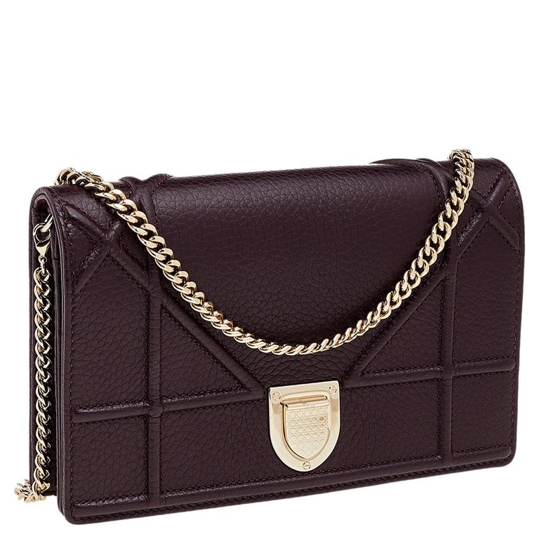 Dior Burgundy Leather Diorama Wallet On Chain at 1stDibs