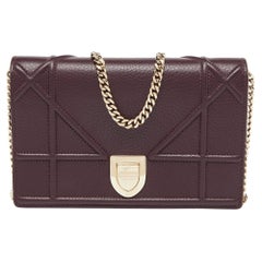 Dior Burgundy Leather Diorama Wallet on Chain