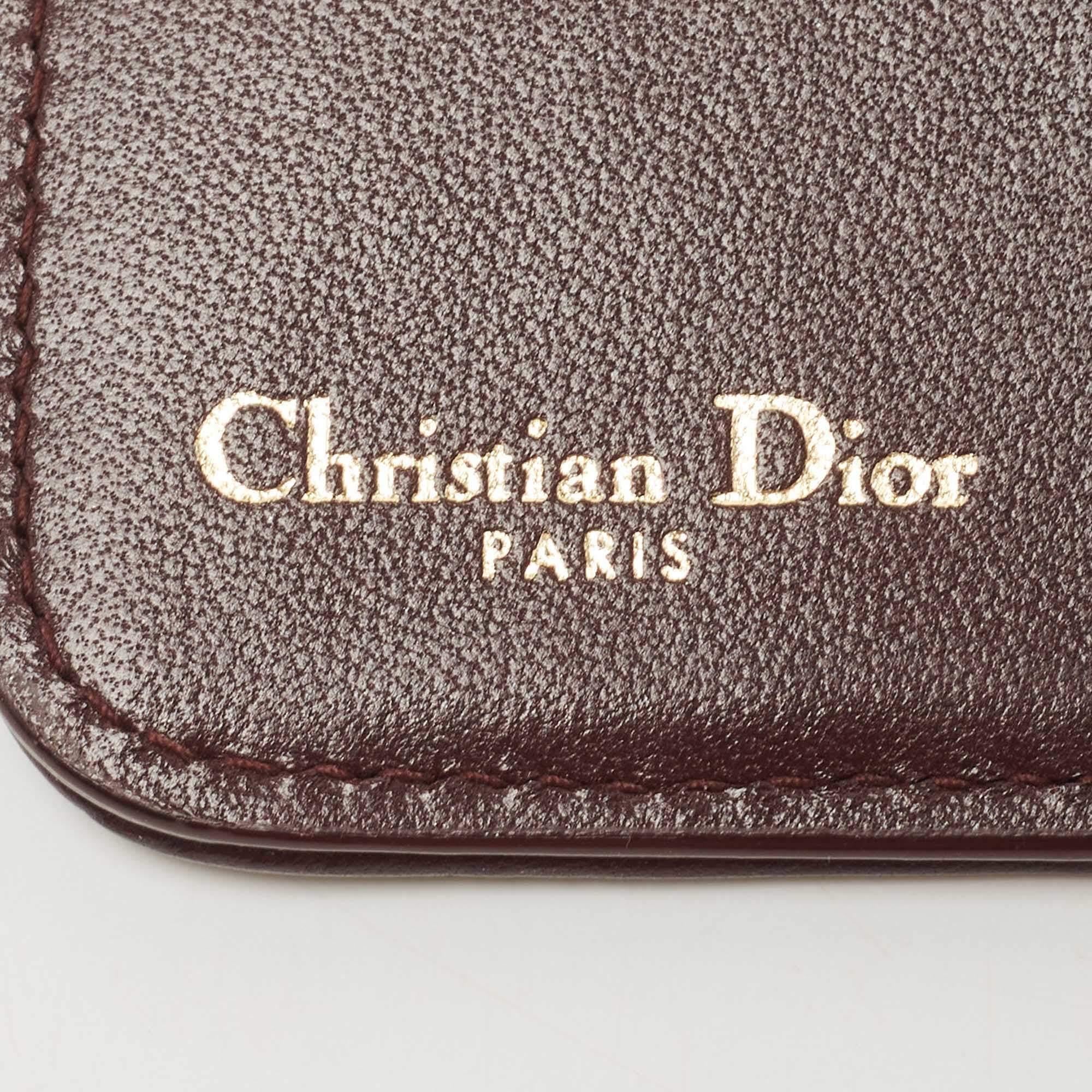 Dior Burgundy Leather Diorama Zip Compact Wallet For Sale 4