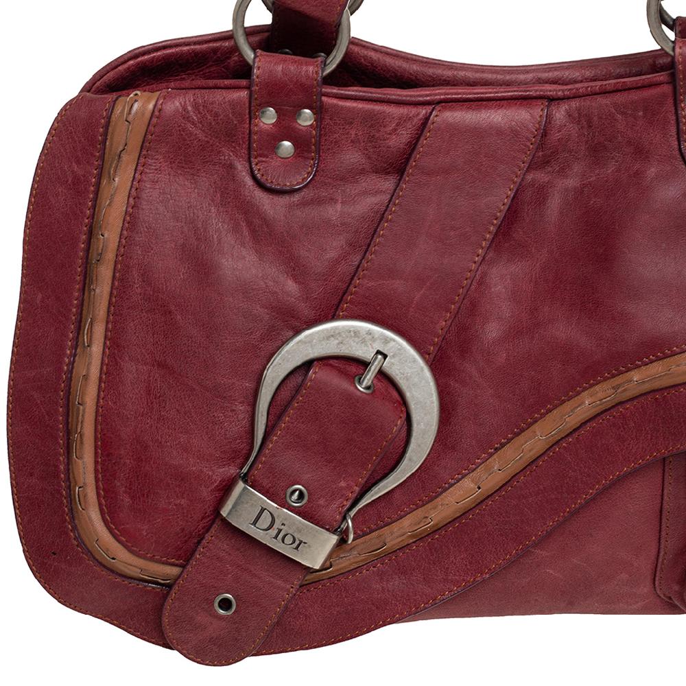 Dior Burgundy Leather Double Saddle Shoulder Bag 3