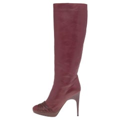Dior Burgundy Leather Knee Length Boots Size 39