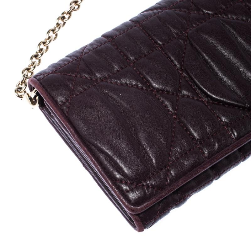 Dior Burgundy Leather Lady Dior Wallet on Chain 2