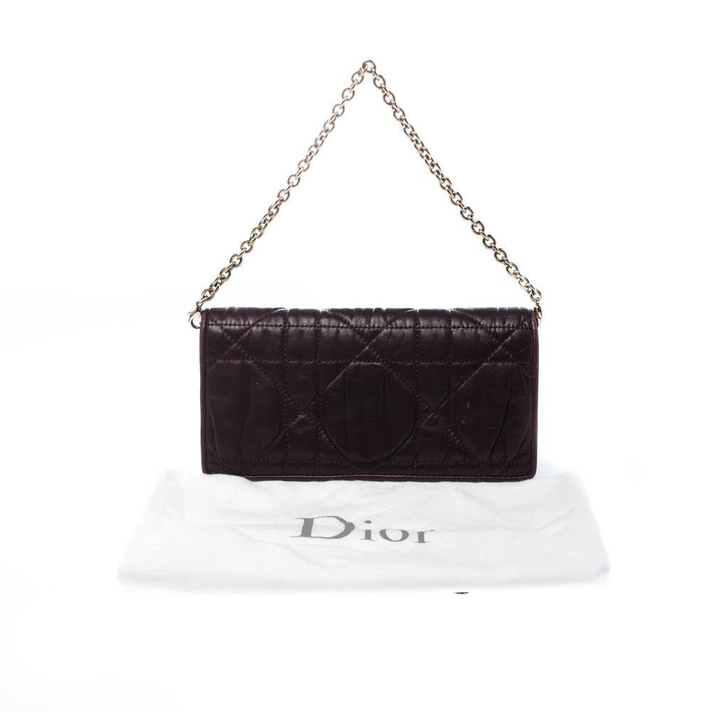 Dior Burgundy Leather Lady Dior Wallet on Chain 6