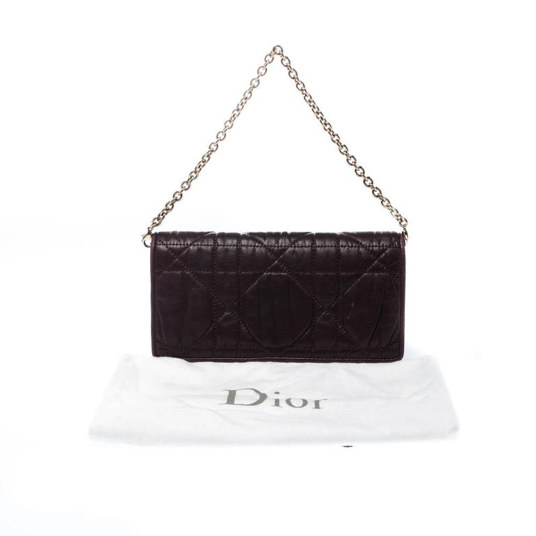 Dior Burgundy Leather Lady Dior Wallet on Chain For Sale at 1stDibs