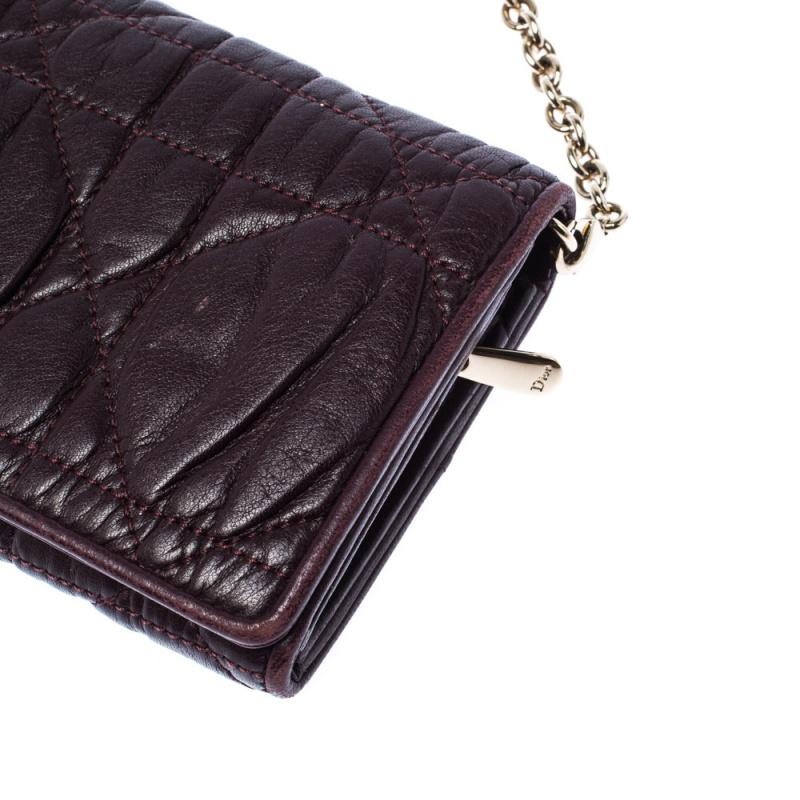 Dior Burgundy Leather Lady Dior Wallet on Chain 3