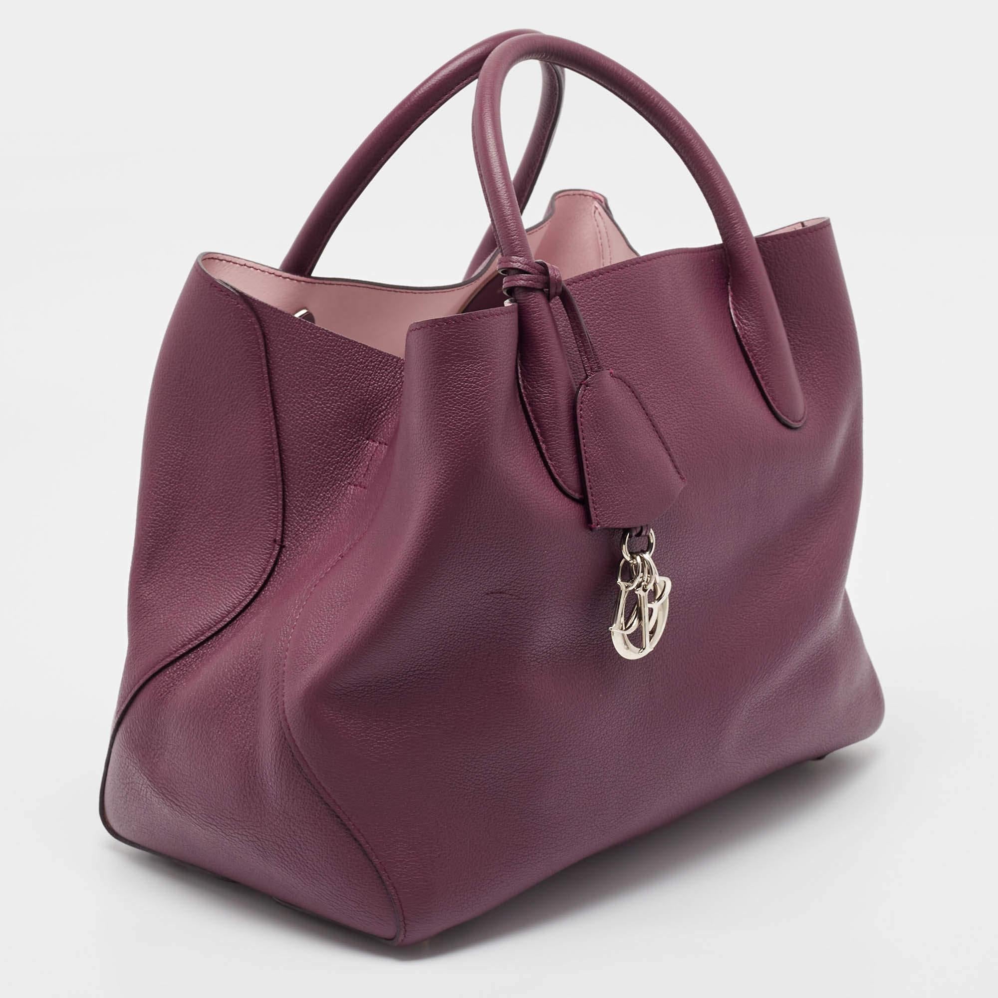 Brown Dior Burgundy Leather Large Open Bar Tote